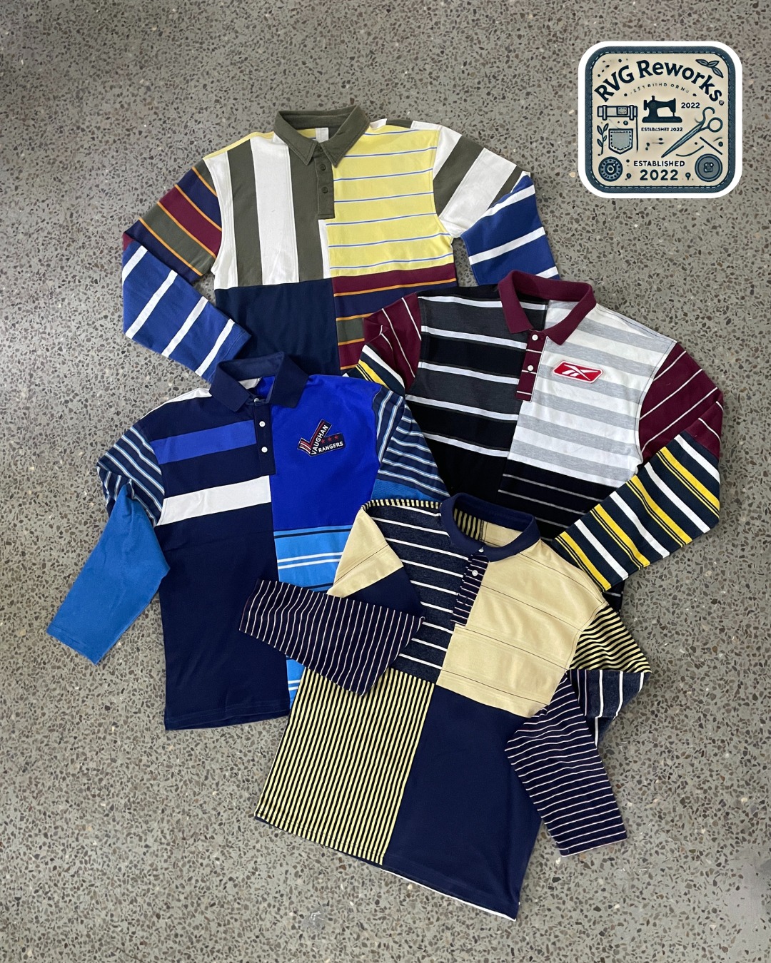 Upcycled Patchwork Long-Sleeve Polo Shirt