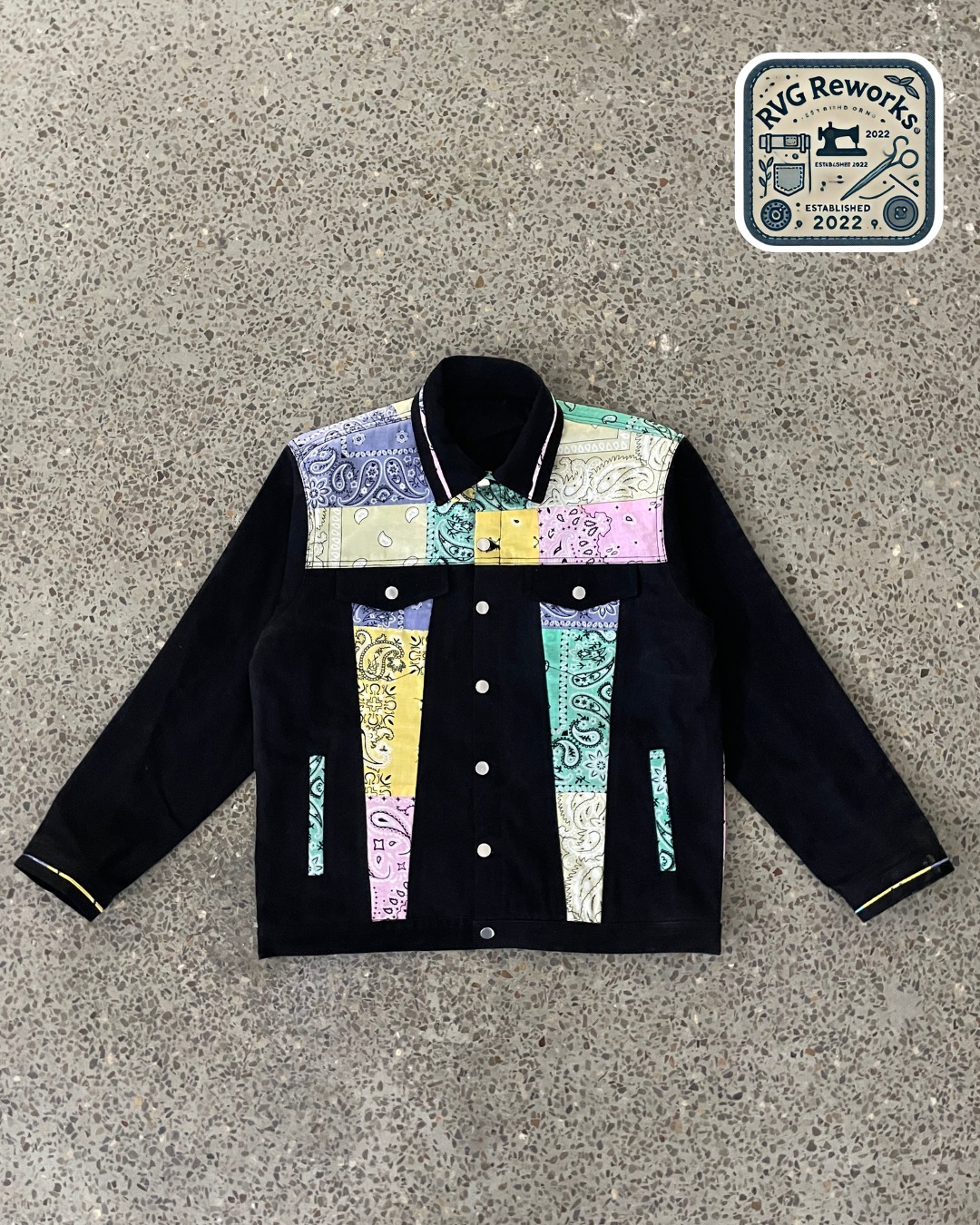 Upcycled Bandana Panel Denim Jacket
