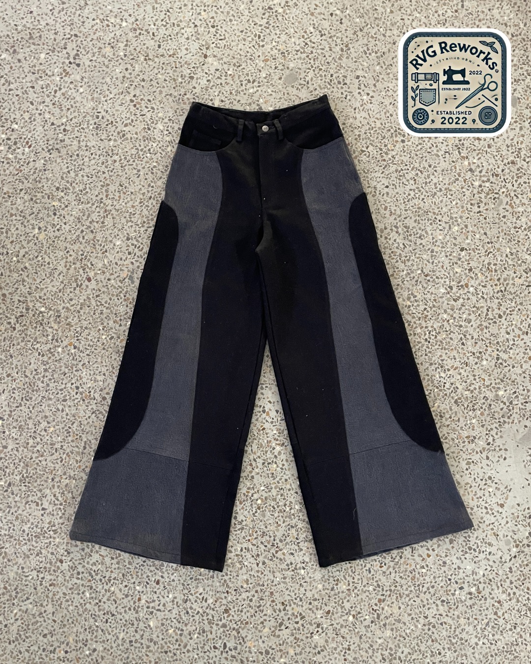 Upcycled Curved-Panel Denim Trousers