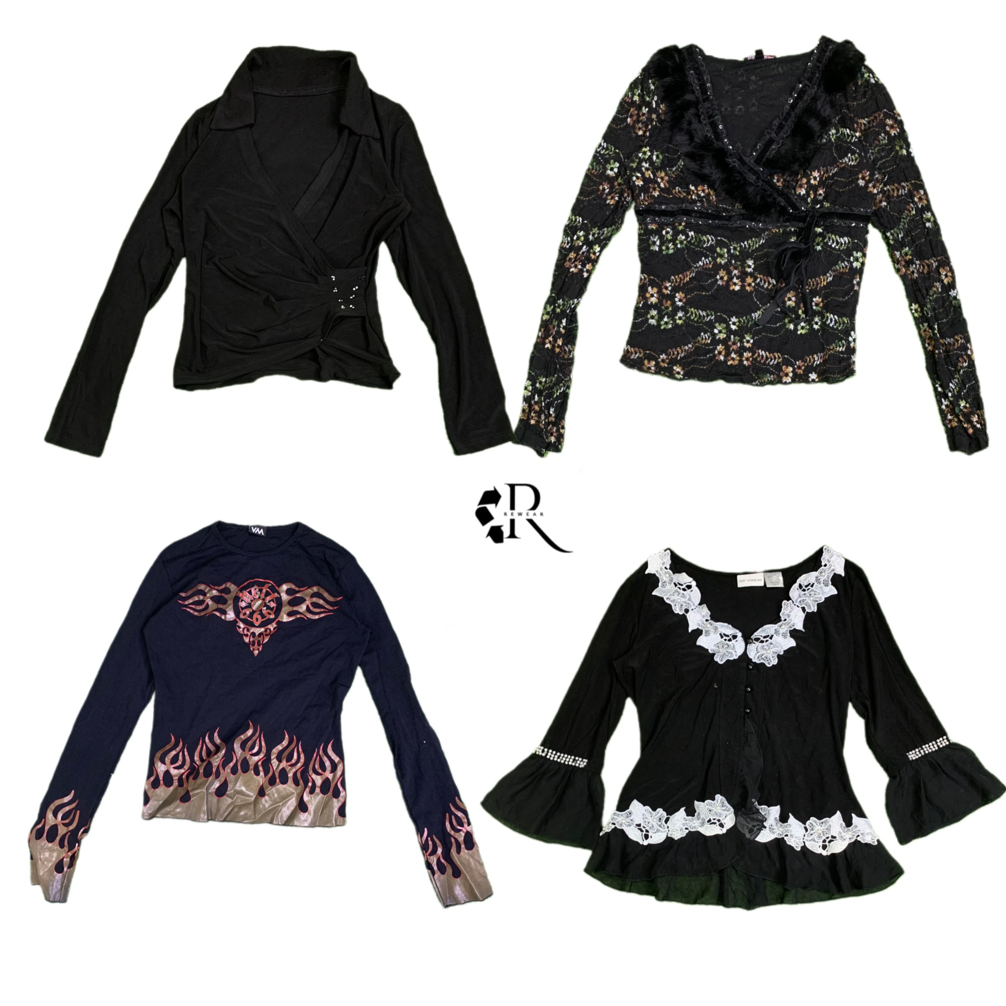 Y2KエッジィガールプリントフルスリーブトップスRw-1453