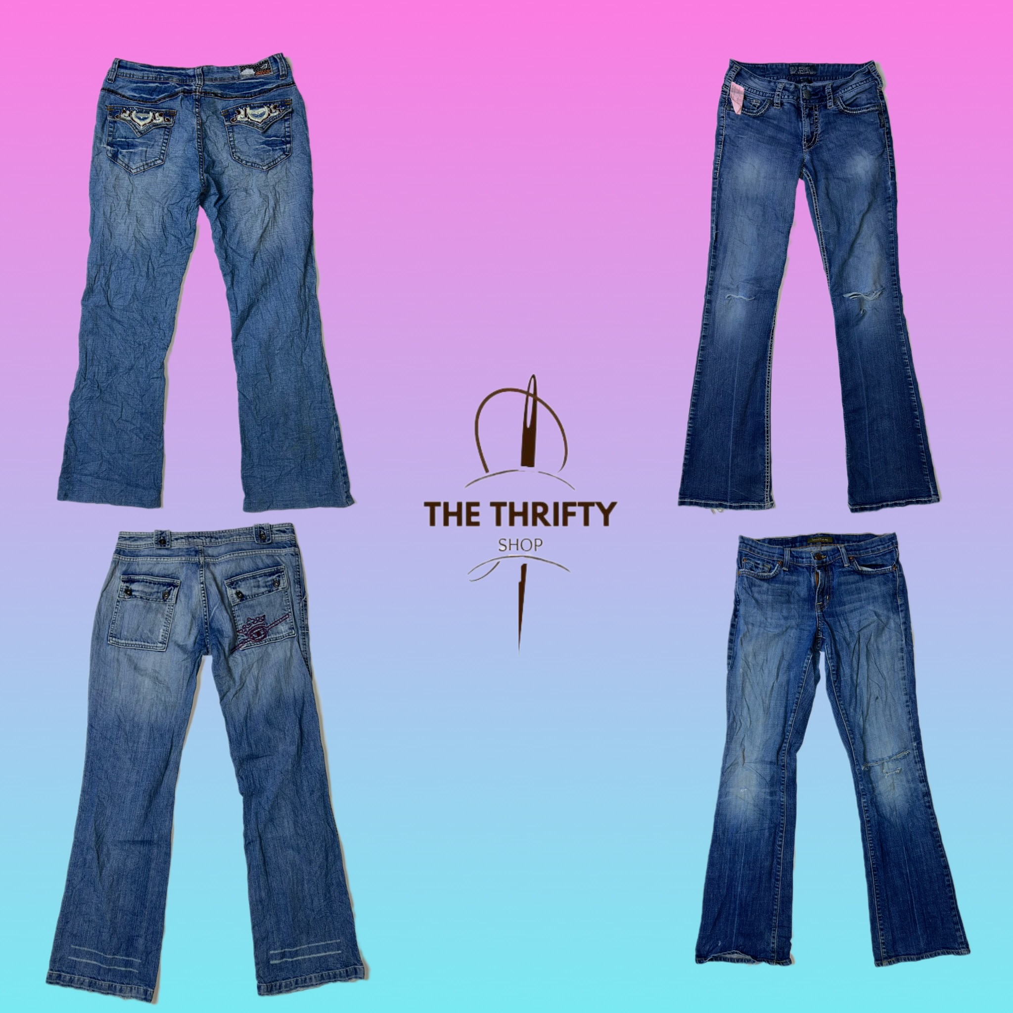 Jeans évasés en denim de l'ère cyber Y2K (SU 287)