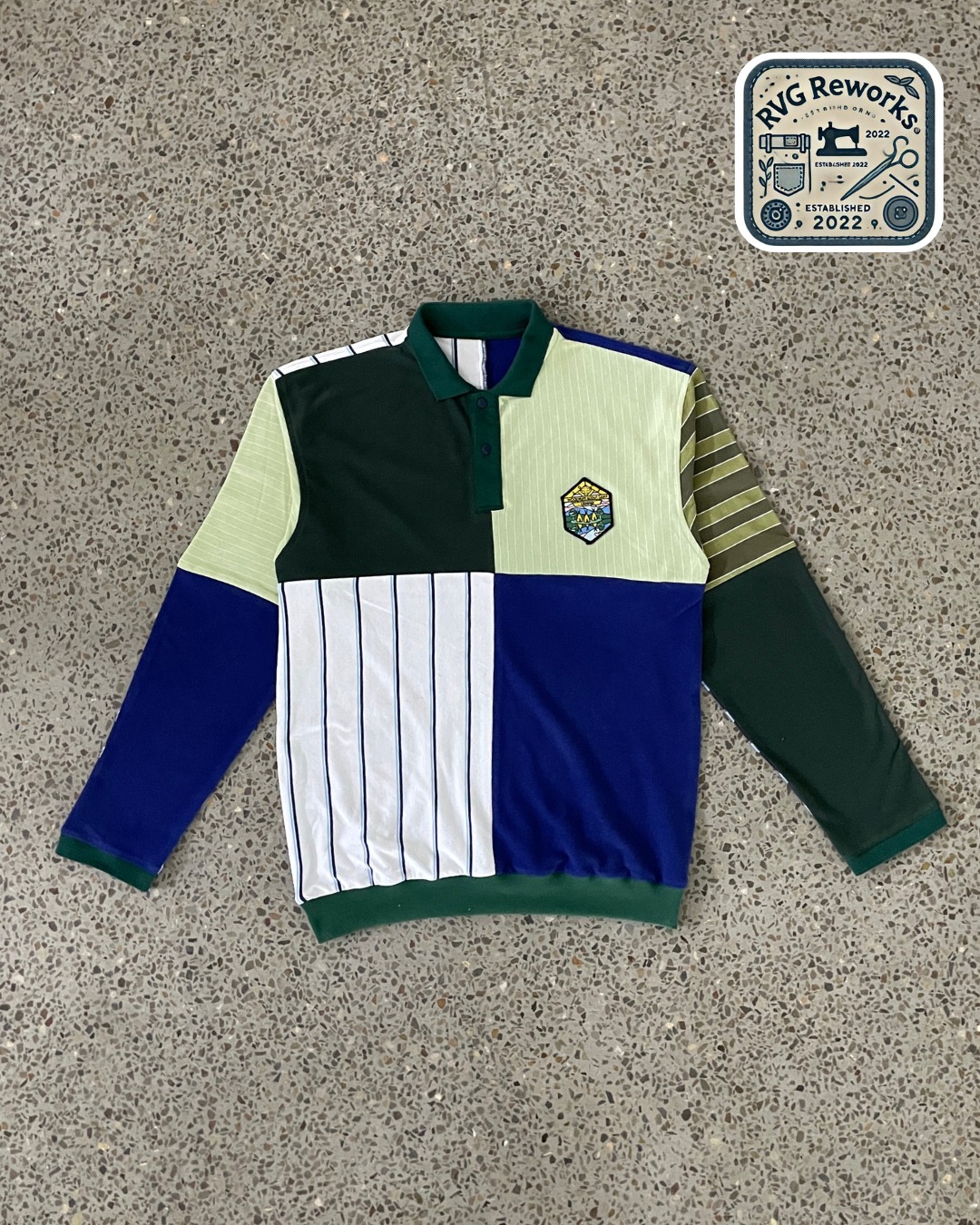 Upcycled Patchwork Langarm-Polohemd