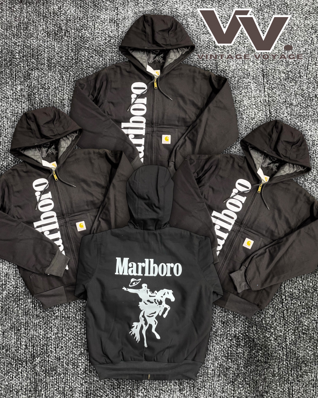 Carhartt x marlboro reworked style black active jackets #6126