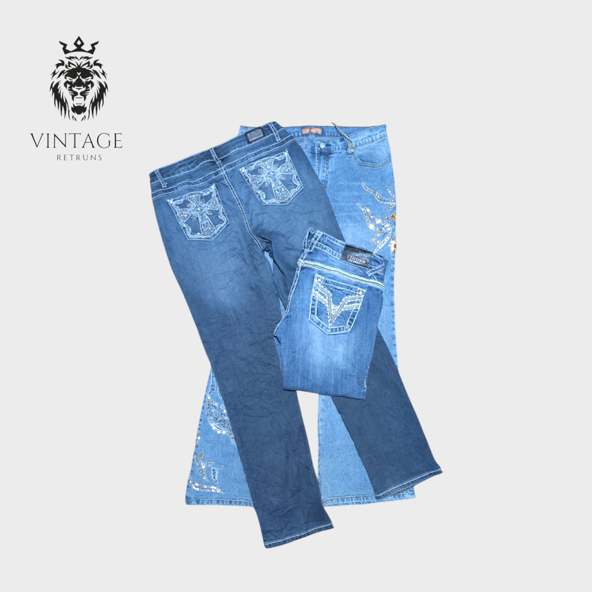 Y2K Embellished And Embroidered Flare Jeans