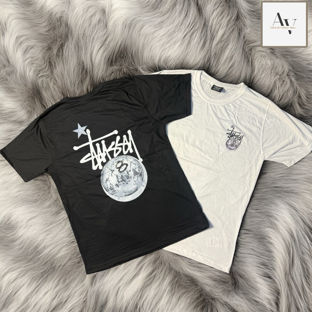 Stussy rework style 8ball Disco bianca e nera t shirt