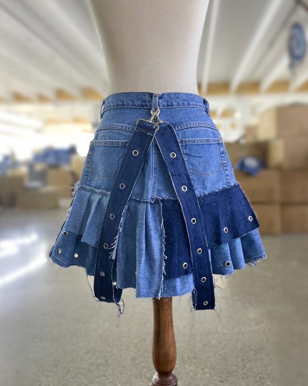 Upcycled Denim Strap Mini Skirt