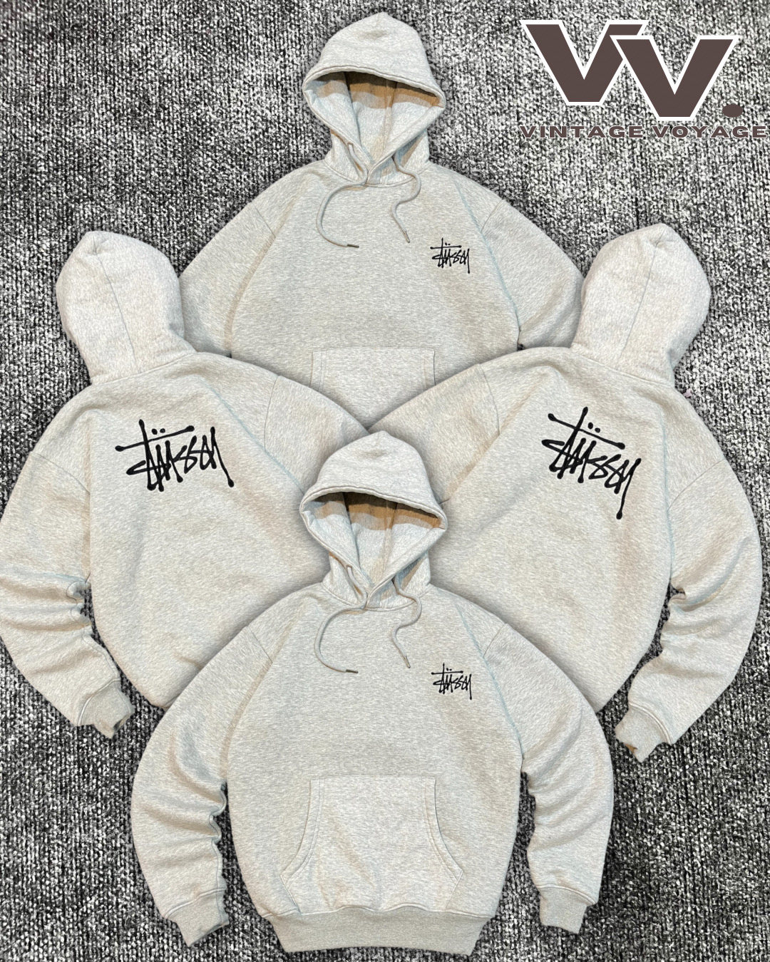 Pullover à capuche gris de style retravaillé Stussy #7126