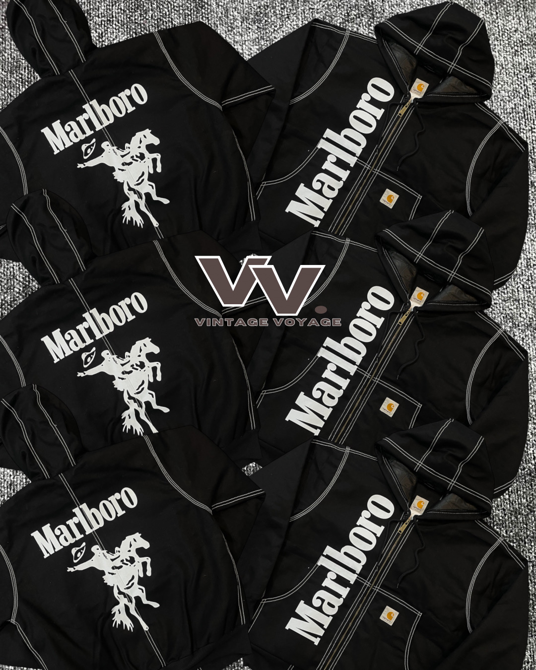 Carhartt x Marlboro style retravaillé vestes actives noir blanc couture #7126