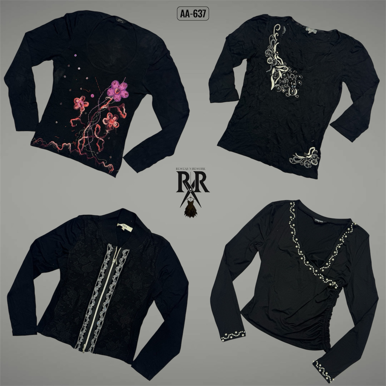 Y2K All Black Gothic Full Sleeve Tops (AA-637)