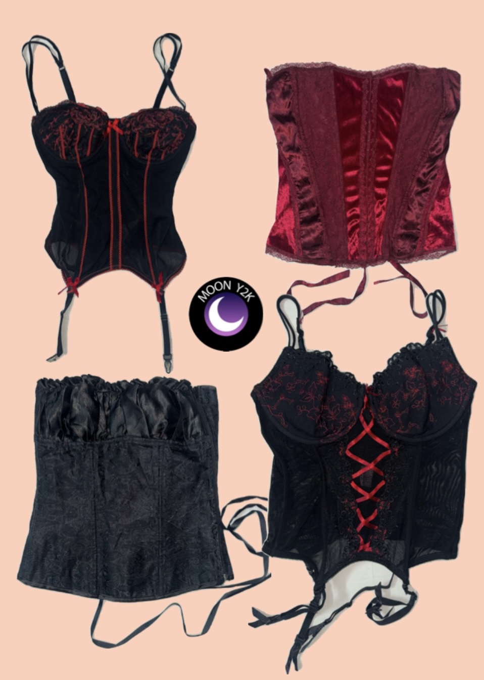 Y2k Romantic Gothic Black Lace Up Corsets (M-945)