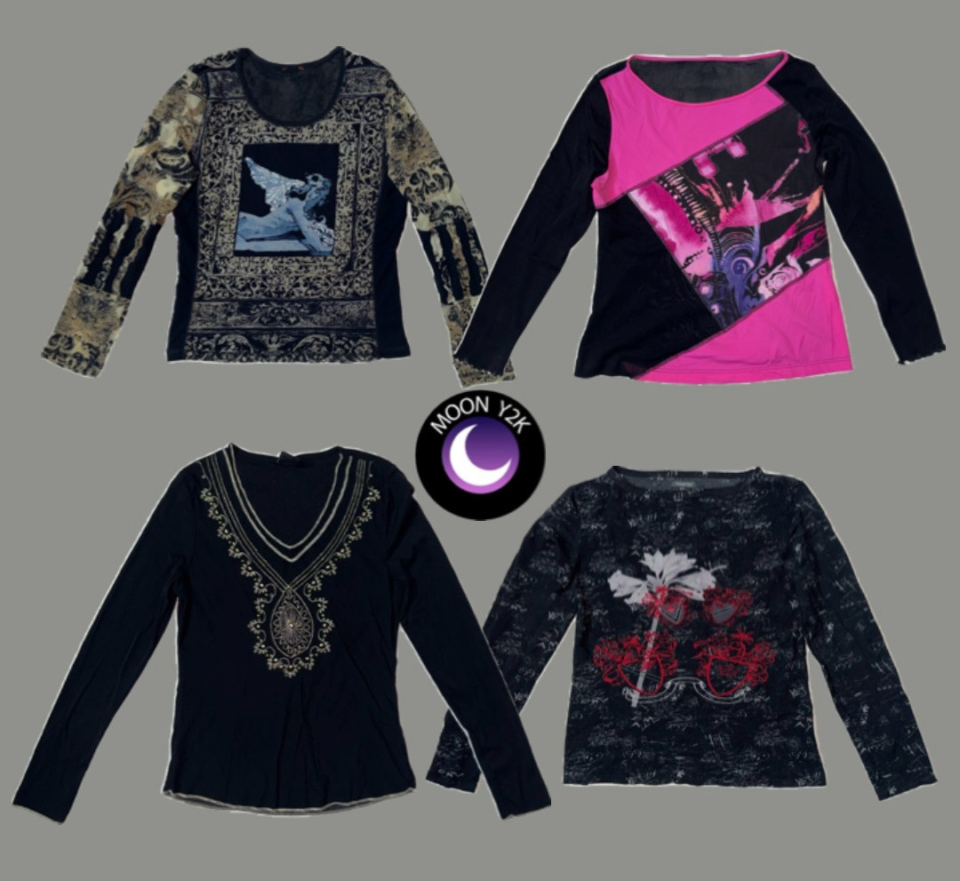 Y2K Graphic Mesh Full Sleeve tops (M-953)