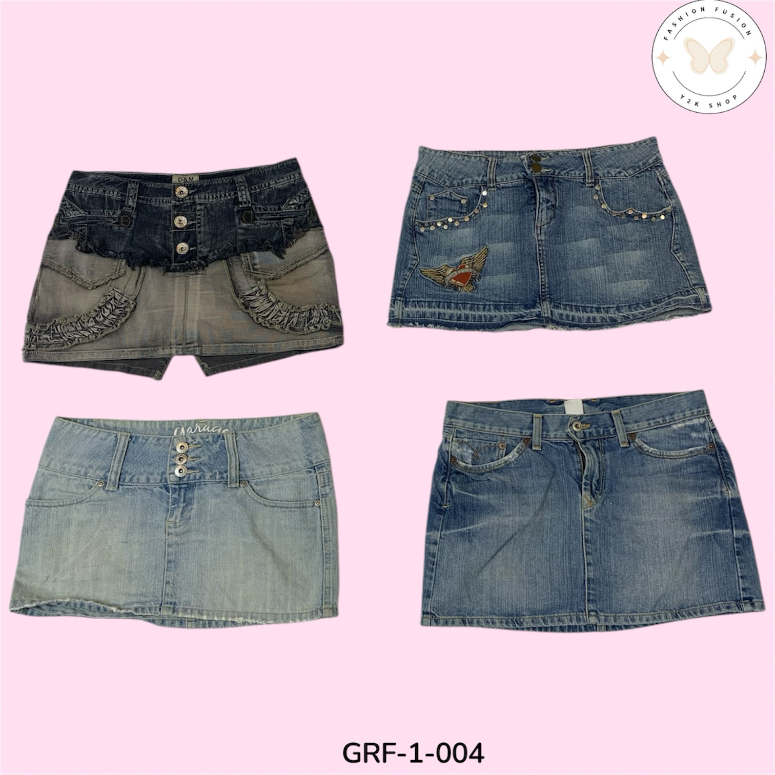 Y2K Faded Wash Denim Mini Skirt – Retro Chic (GRF-1-004)