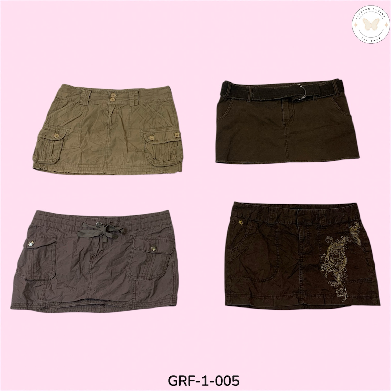 Y2K Cotton Cargo Mini Skirt – Utility Streetwear Vibe (GRF-1-005)