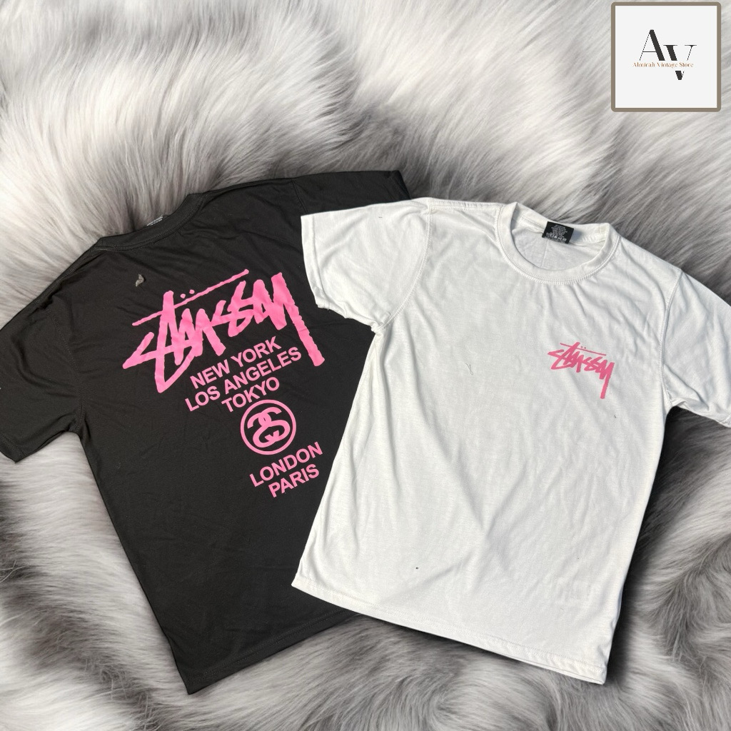 Stussy rework style pink worldtour white and black tee