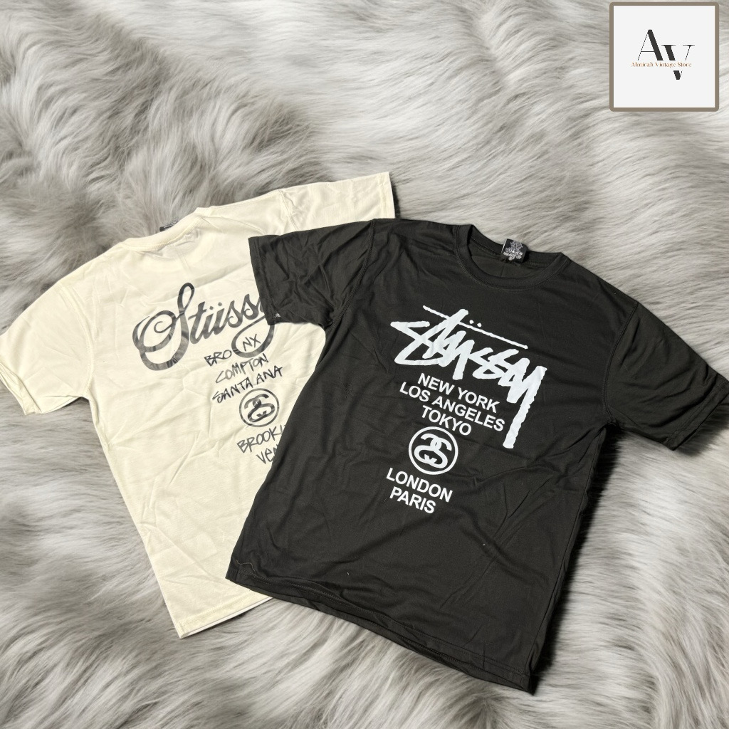 Stussy reworkstyle back and front worldtour white&black tee