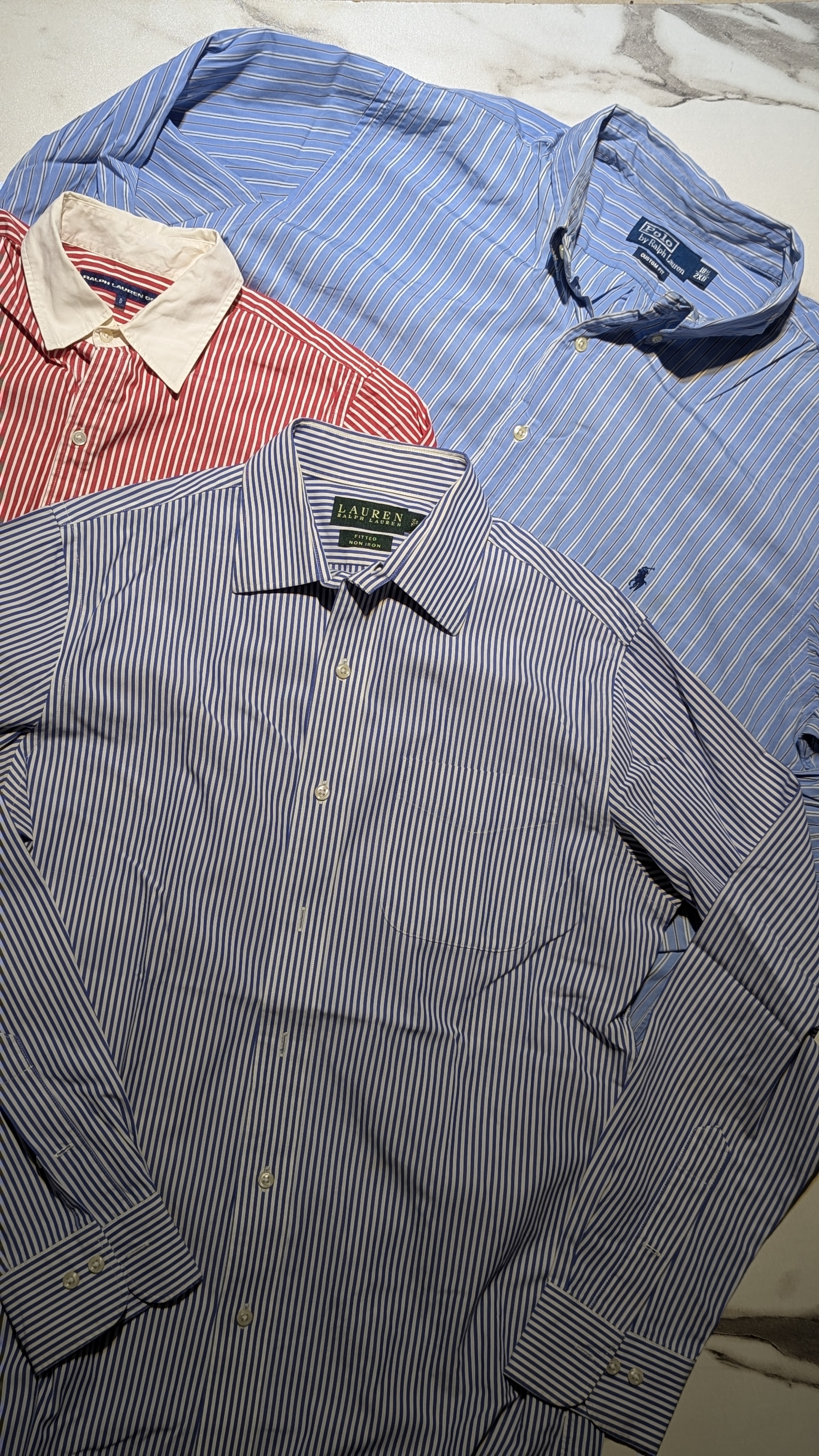 Polo Ralph Lauren White & Blue Striped Long-Sleeve Button shirts
