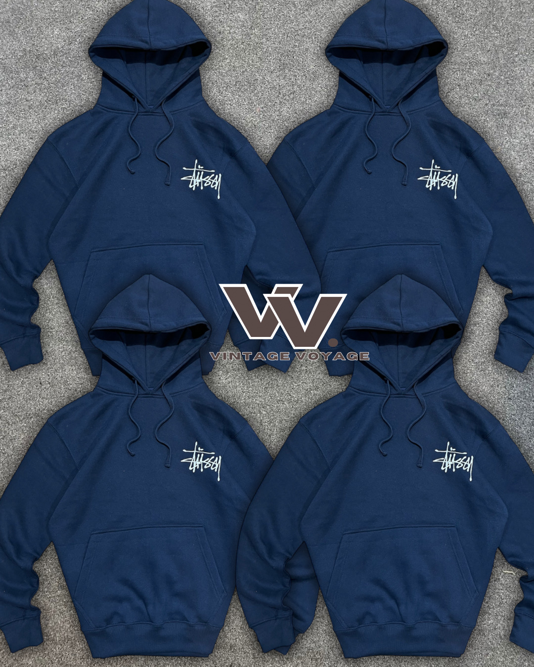 Stussy reworked style navy pullover hoodies #8126