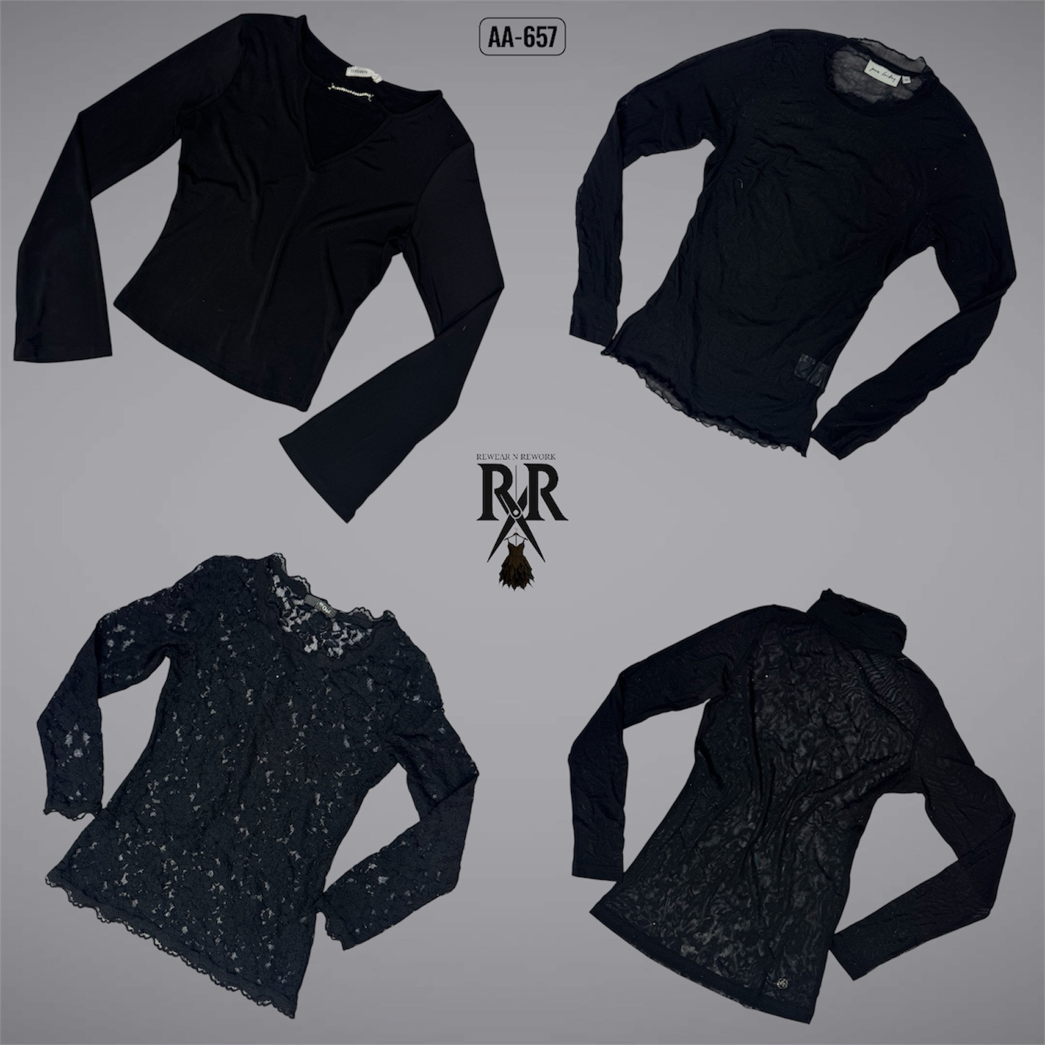 Tops à manches longues gothiques noires Y2K (AA-657)