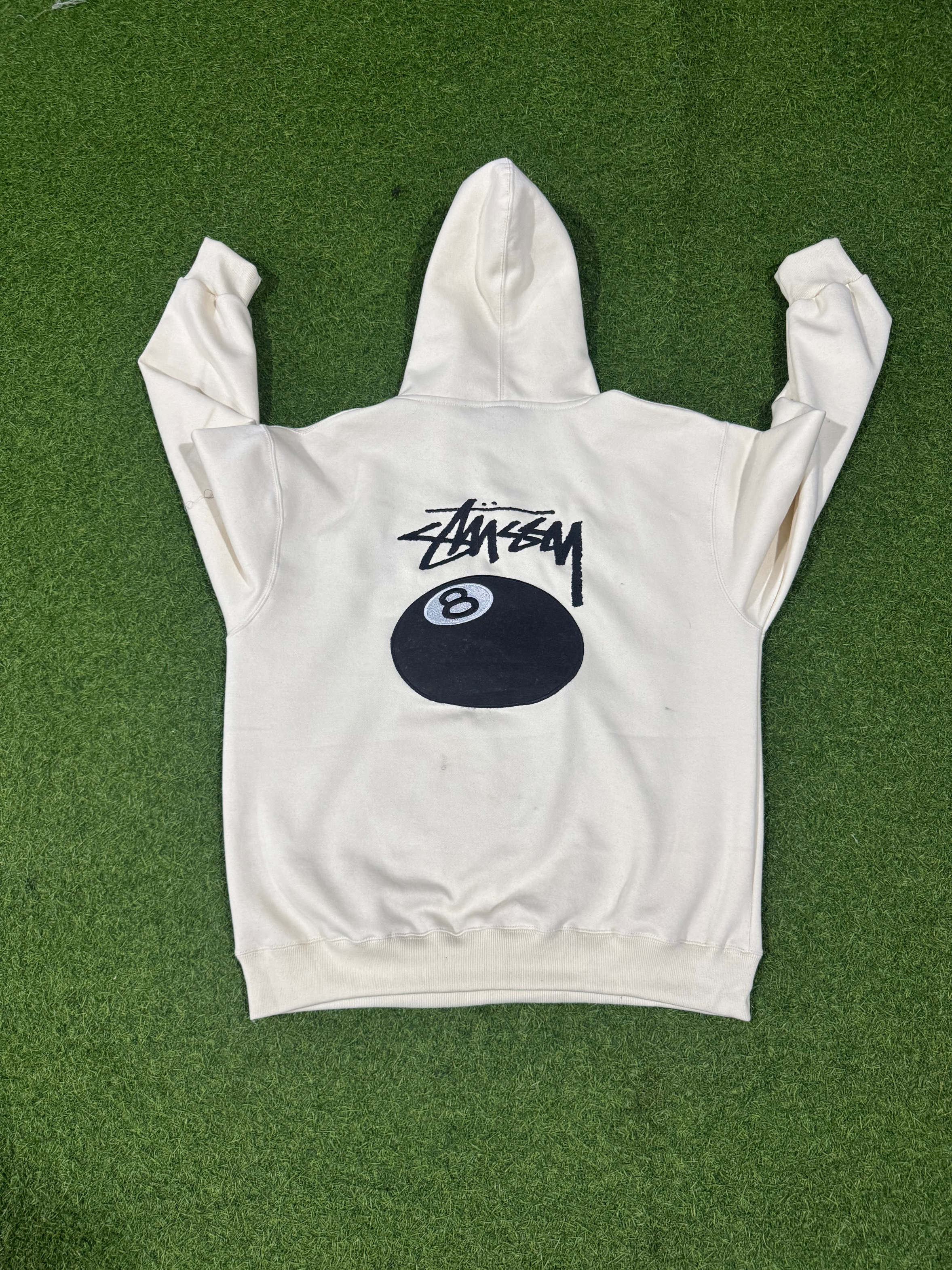 Rework style brodé 8 ball crème stussy sweatshirts à capuche