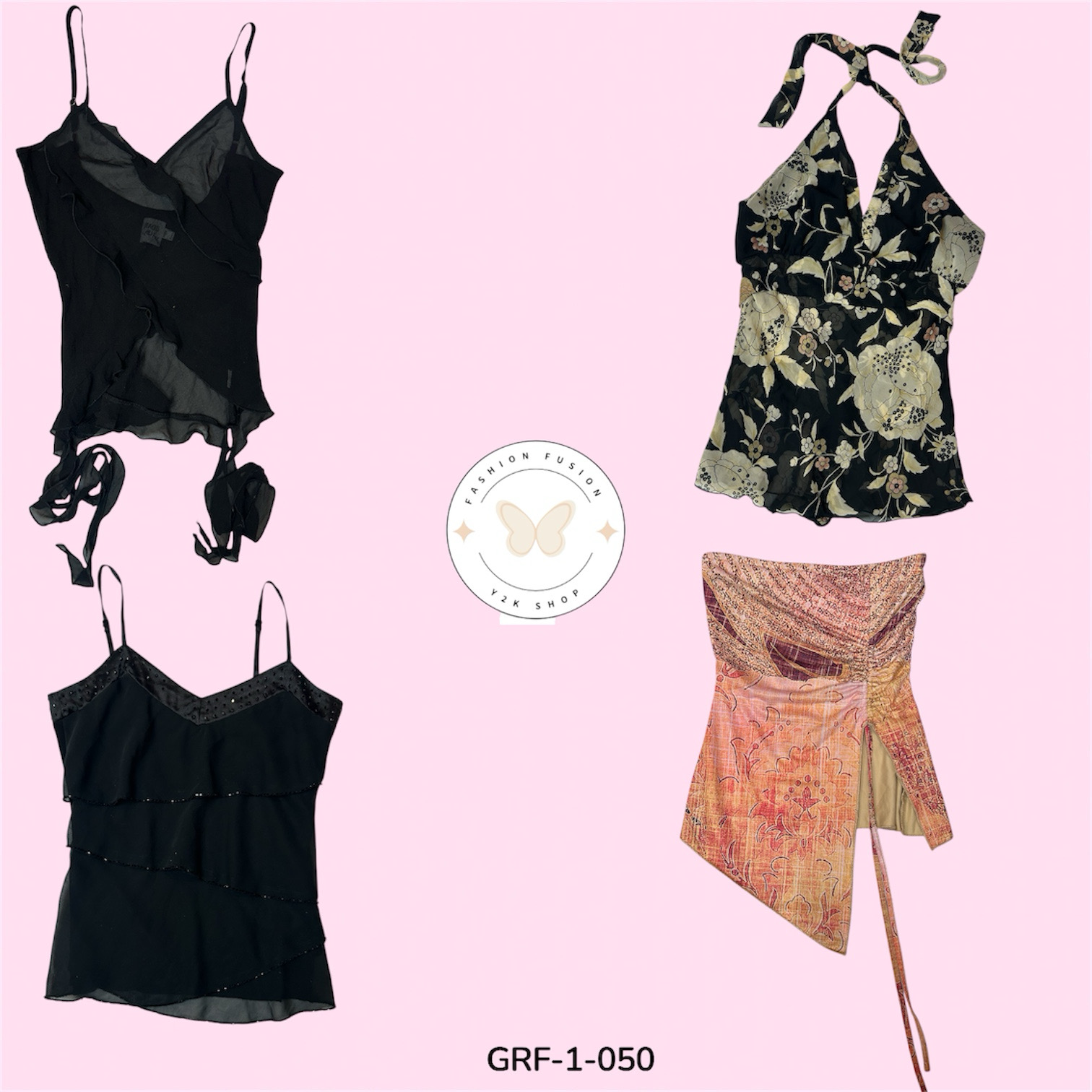 Y2K リブ カミトップ – ミニマル ビンテージルック (GRF-1-050)