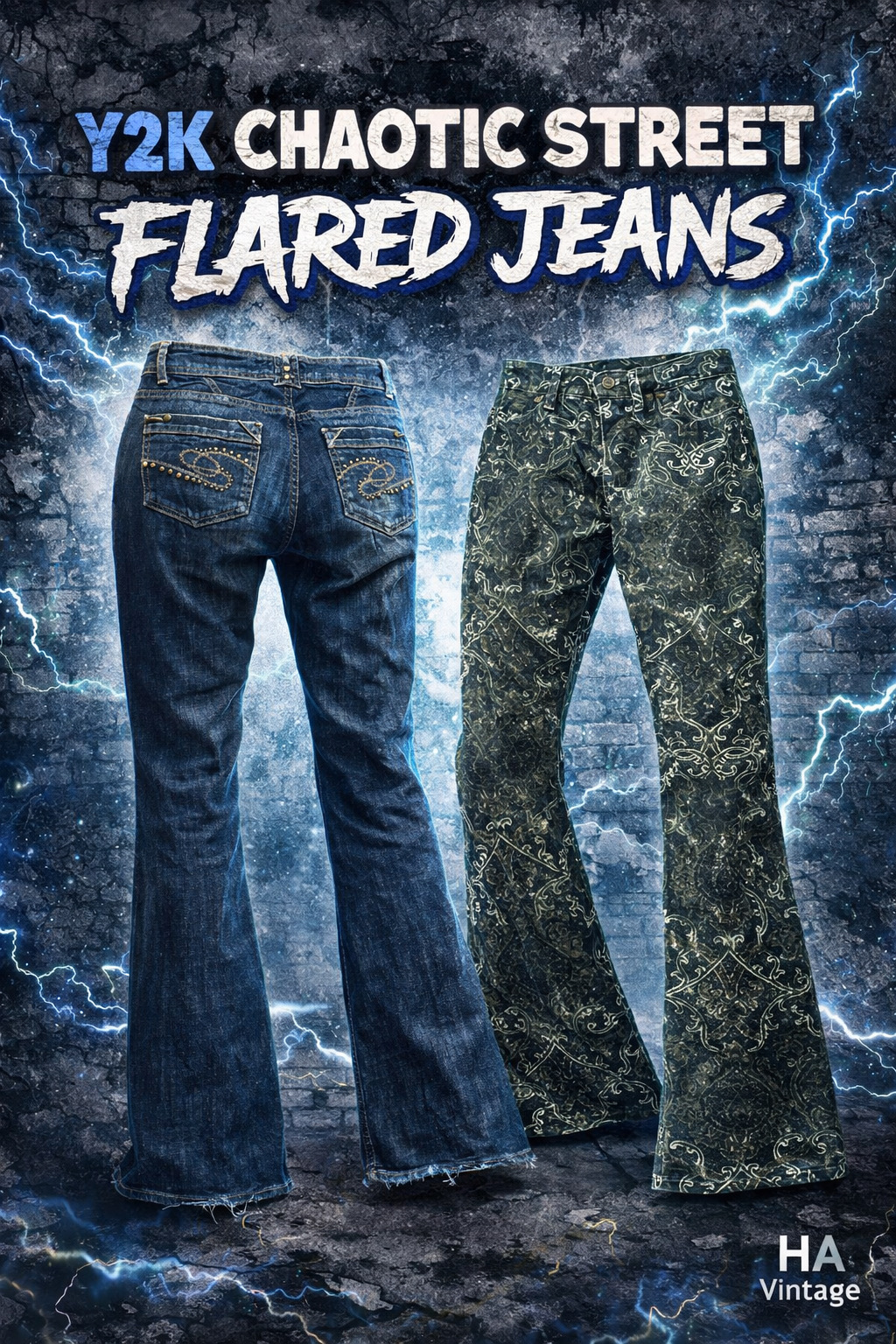Y2K Street Chaotic Flared Denim Jeans