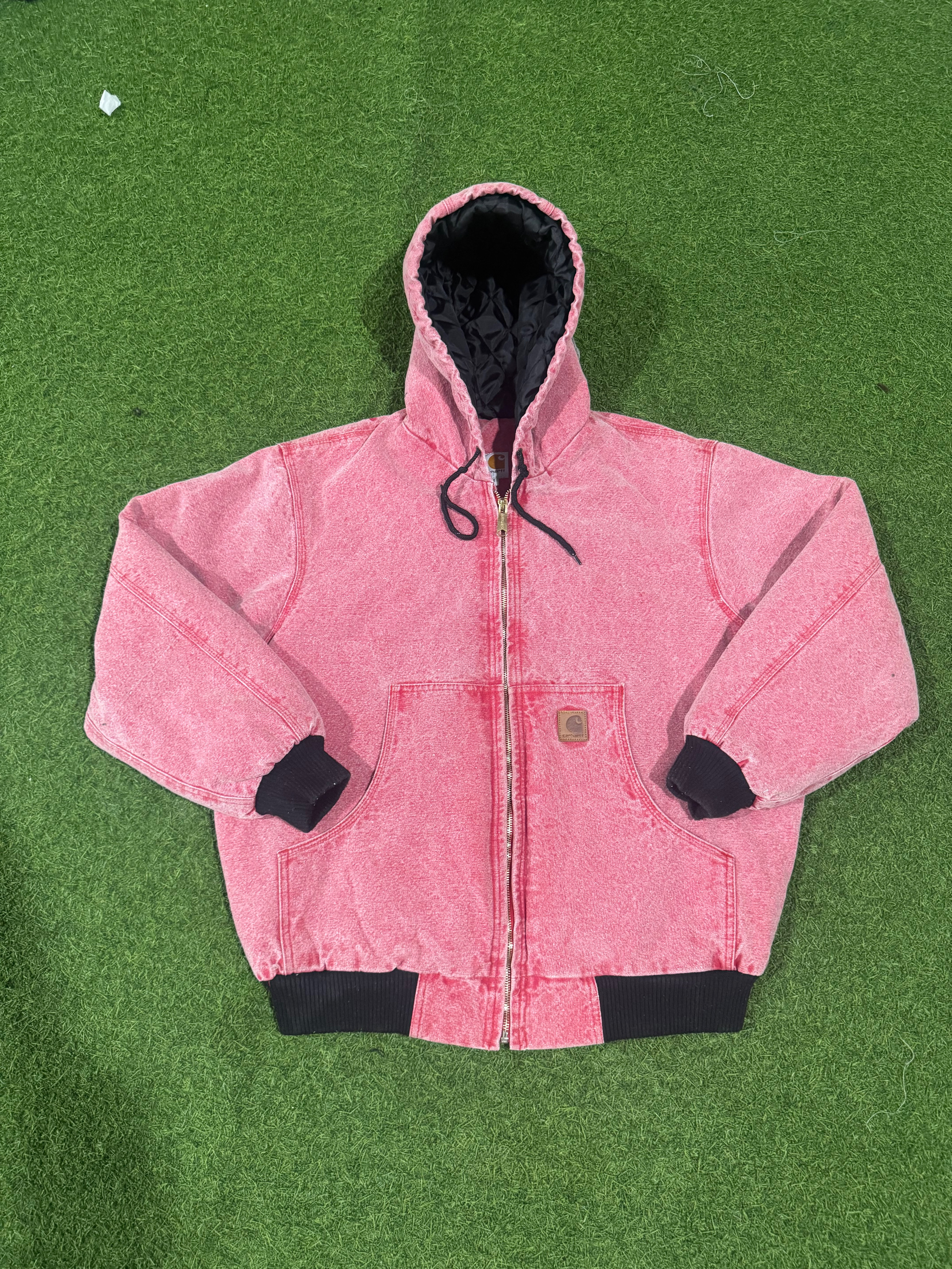 Rework style carhartt acid wash red colour hoodid jacket