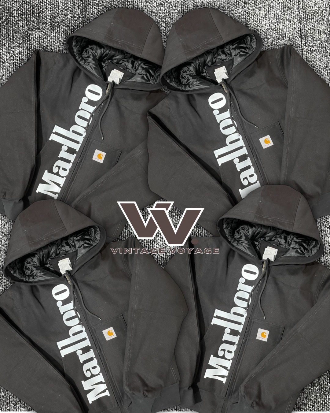 Carhartt x Marlboro umgestalteter Stil schwarze aktive Jacken #10126