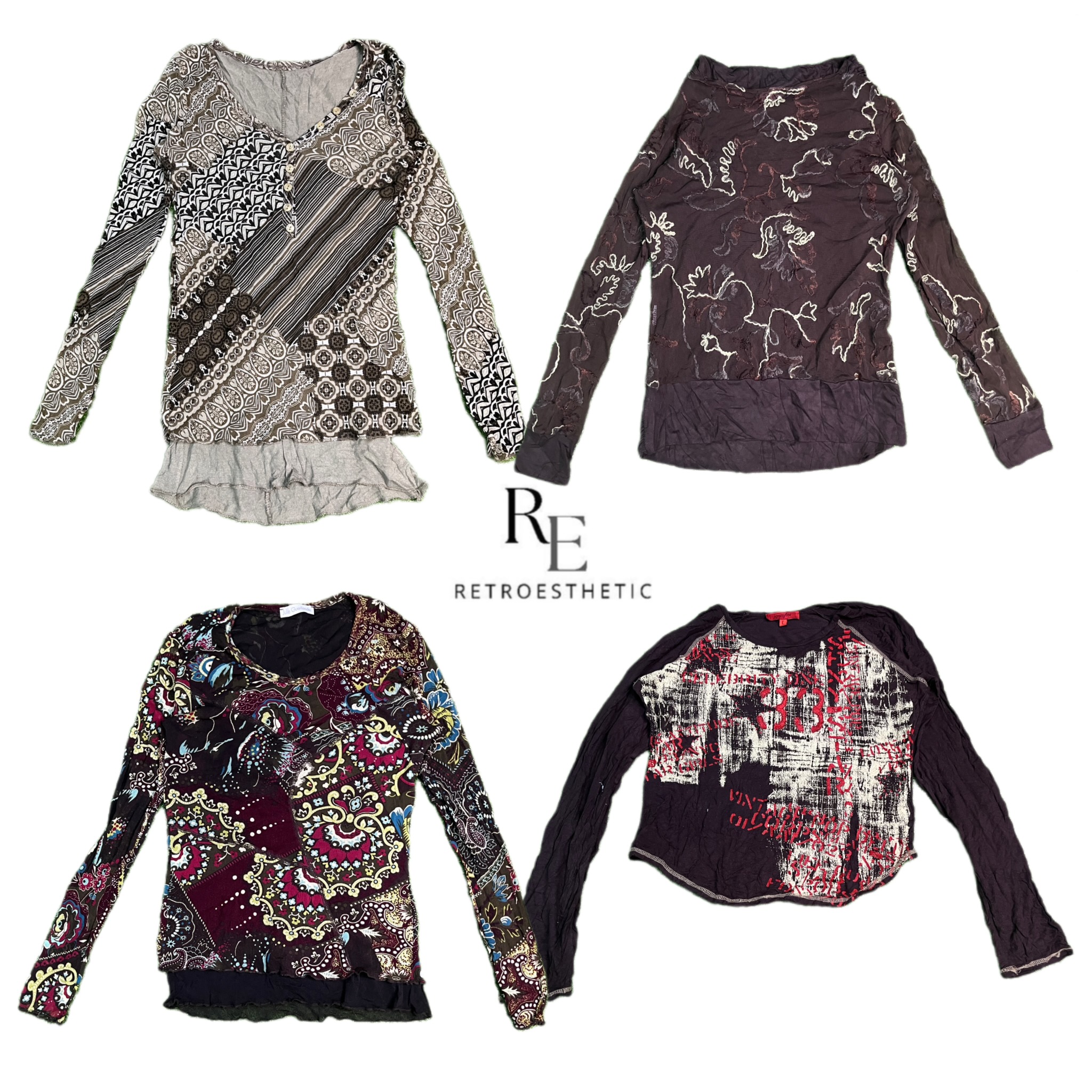 Tops a maniche lunghe stampati in tonalità terra Y2K RE-2726