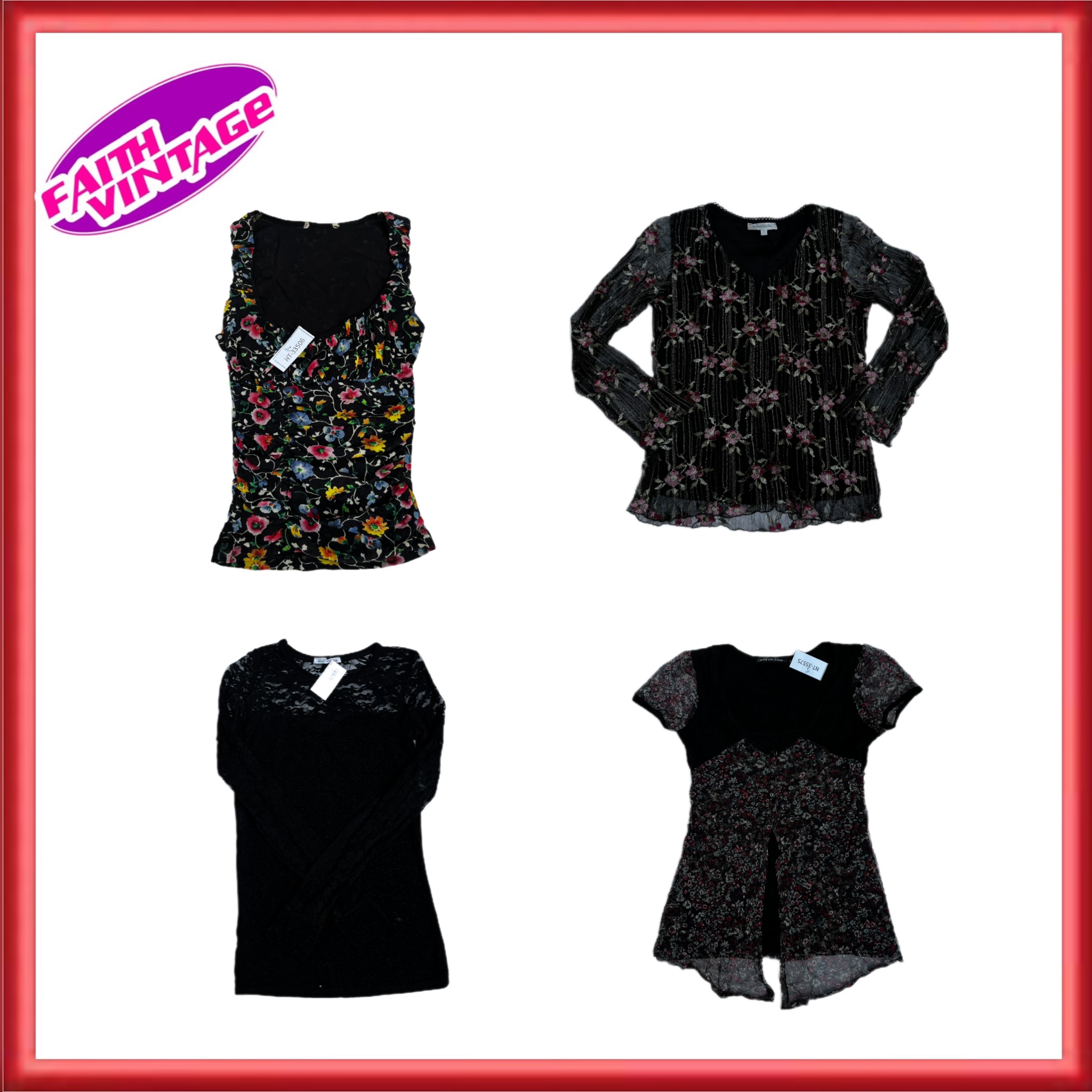 Schwarzes Silhouette Blumenmuster Oberteil Rock und Kleid Bundle (FV-342)