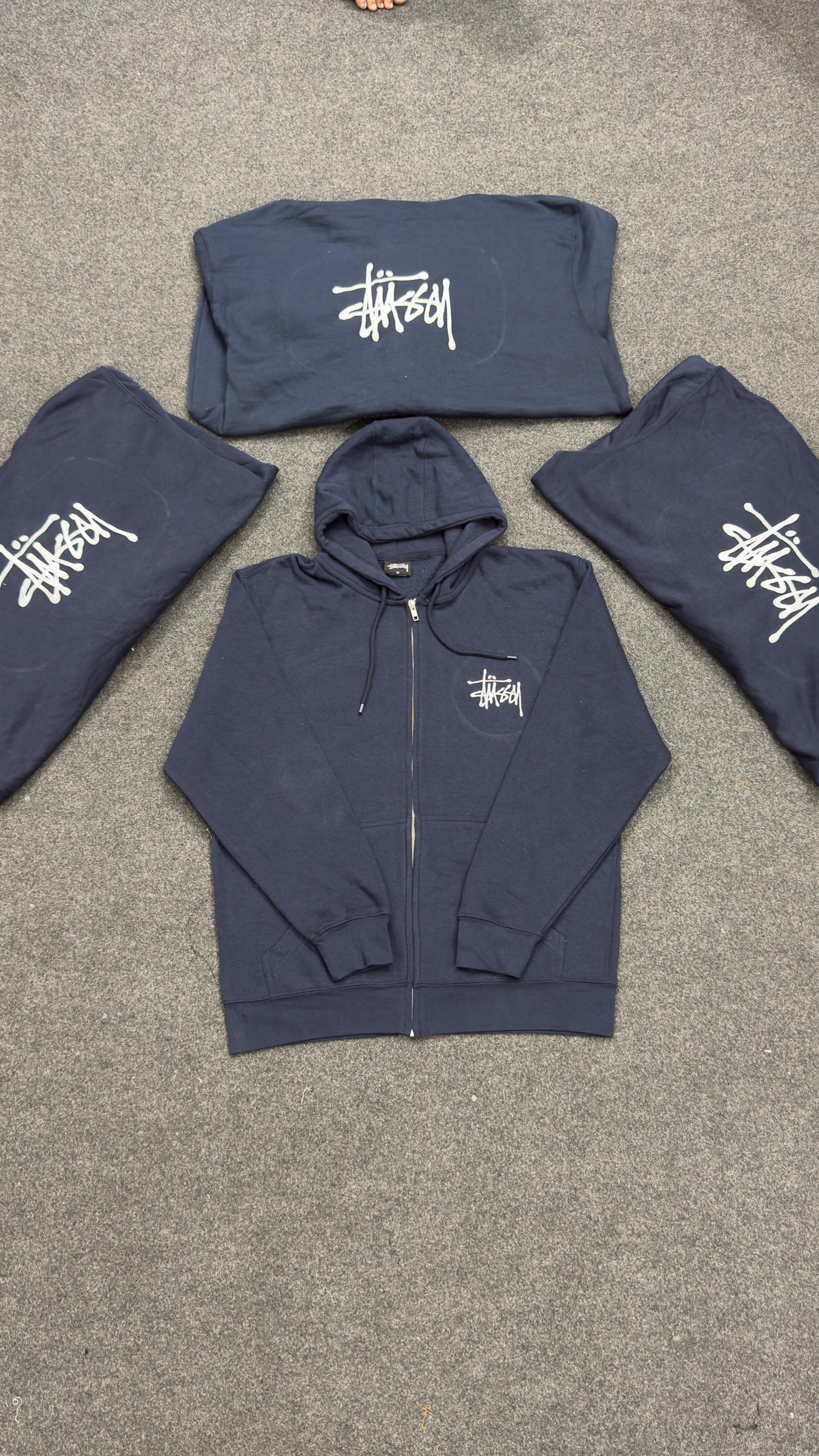 Stussy Embroidered Dark Blue Rework Style Zipper Hoodies