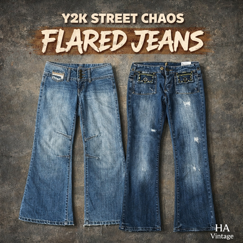 Jeans en denim évasés chaotiques Y2K