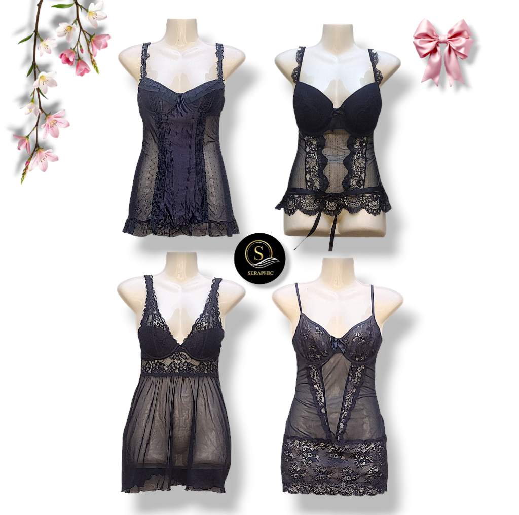 Y2Kブラックレイブベビードールトップス