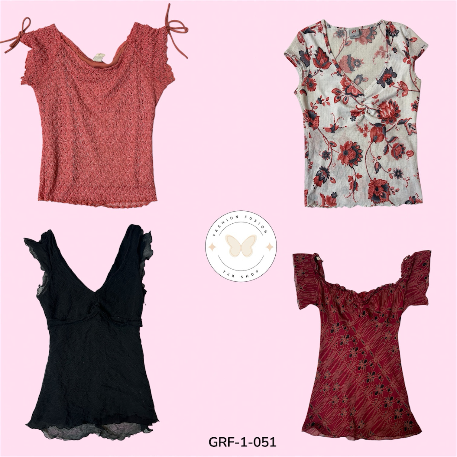 Y2Kシアーポリブラウス - ソフトグラムヴィンテージフィット (GRF-1-051)