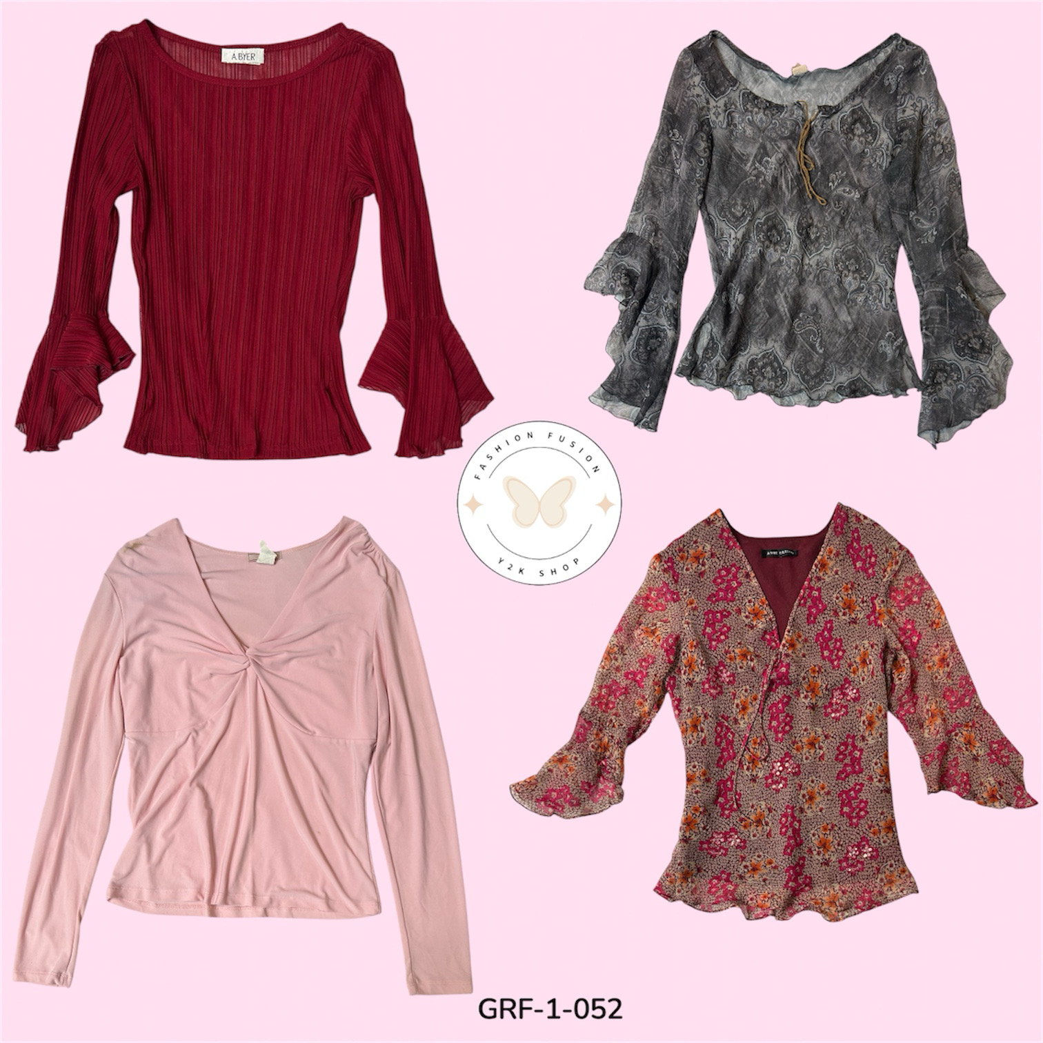 Y2K シアーポリブラウス – ソフトグラムビンテージフィット (GRF-1-052)