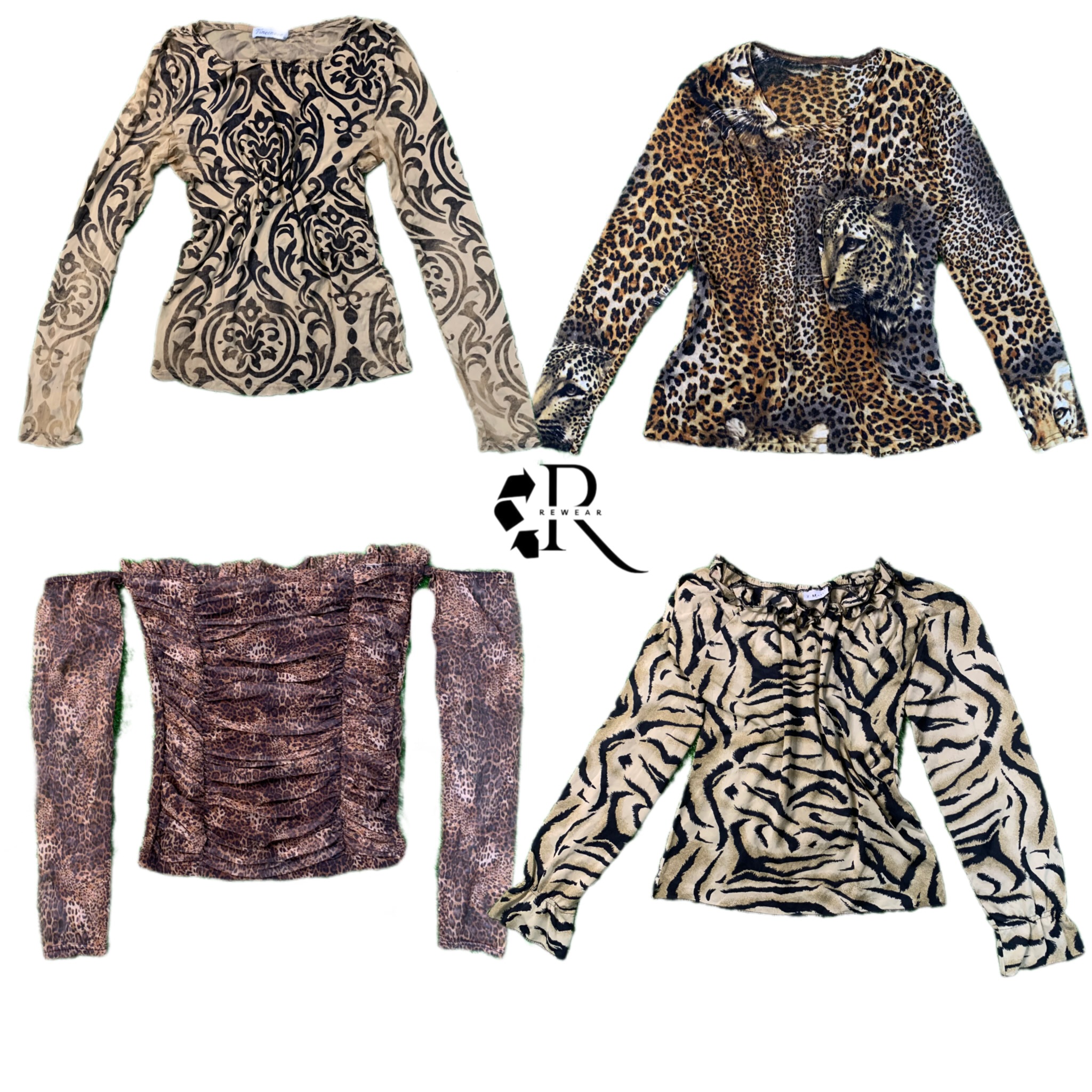 Y2K Tiger Printed Long Sleeve Mesh Tops RW-1438
