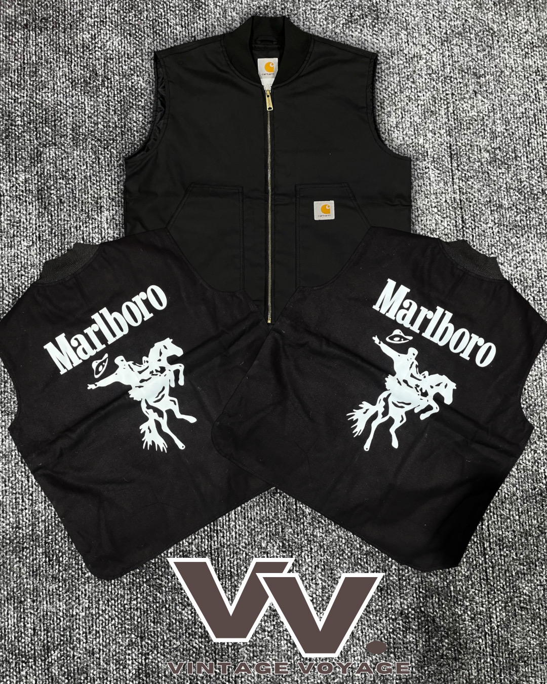 Carhartt x Marlboro style retravaillé gilets noirs #12126