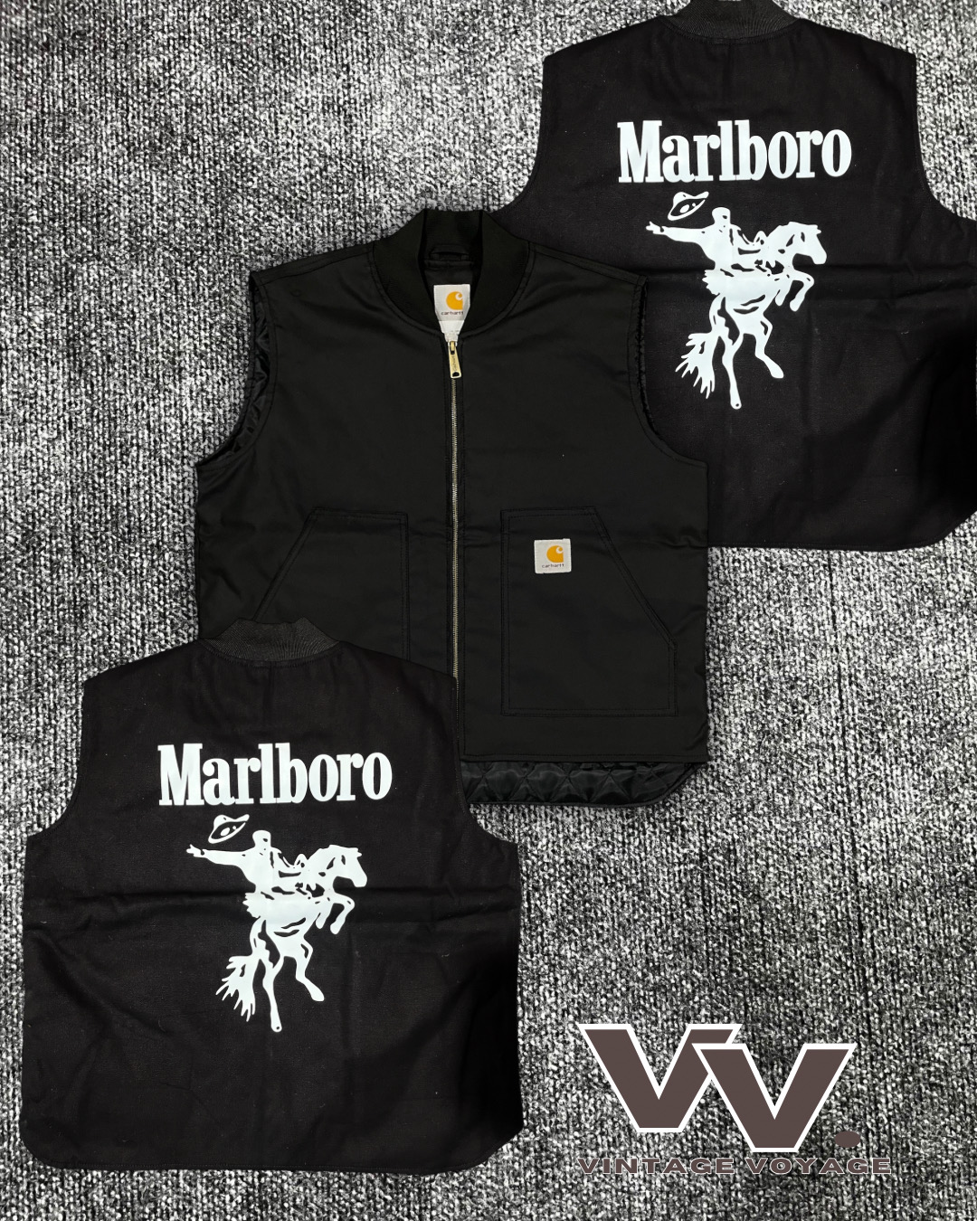 Carhartt x Marlboro style retravaillé gilets noirs #12126