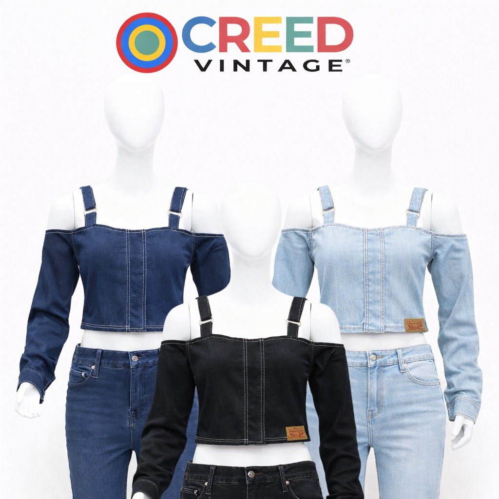 CR1117 Upcycled Denim Träger Crop Top