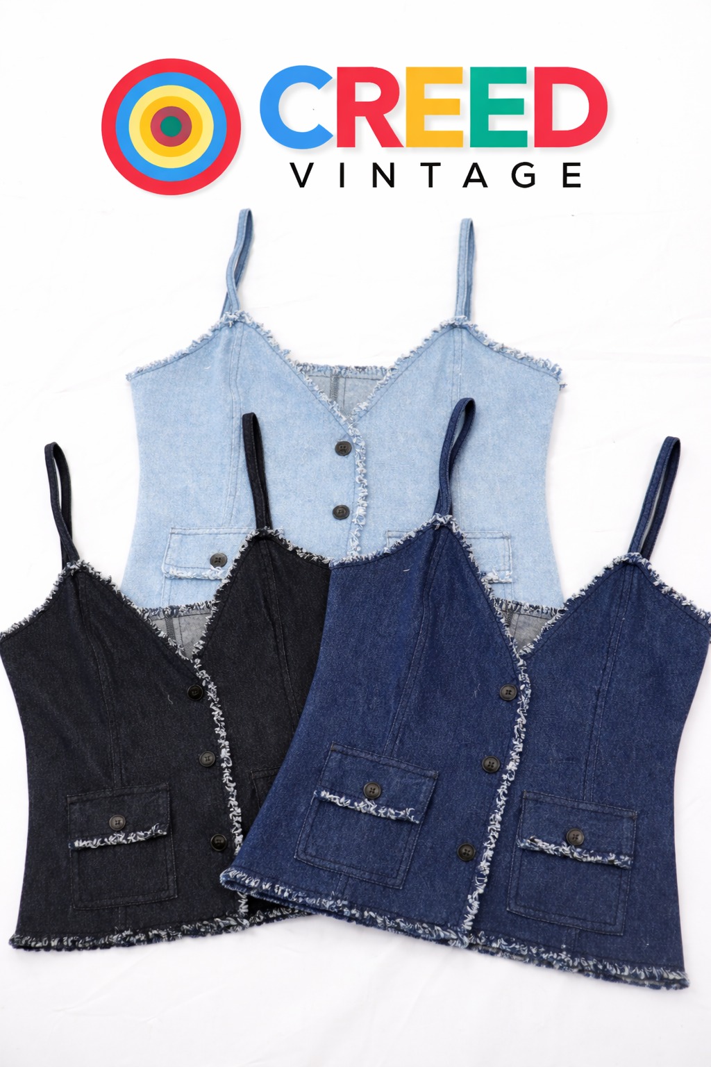 CR1118  Upcycled Denim Buttoned Camisole