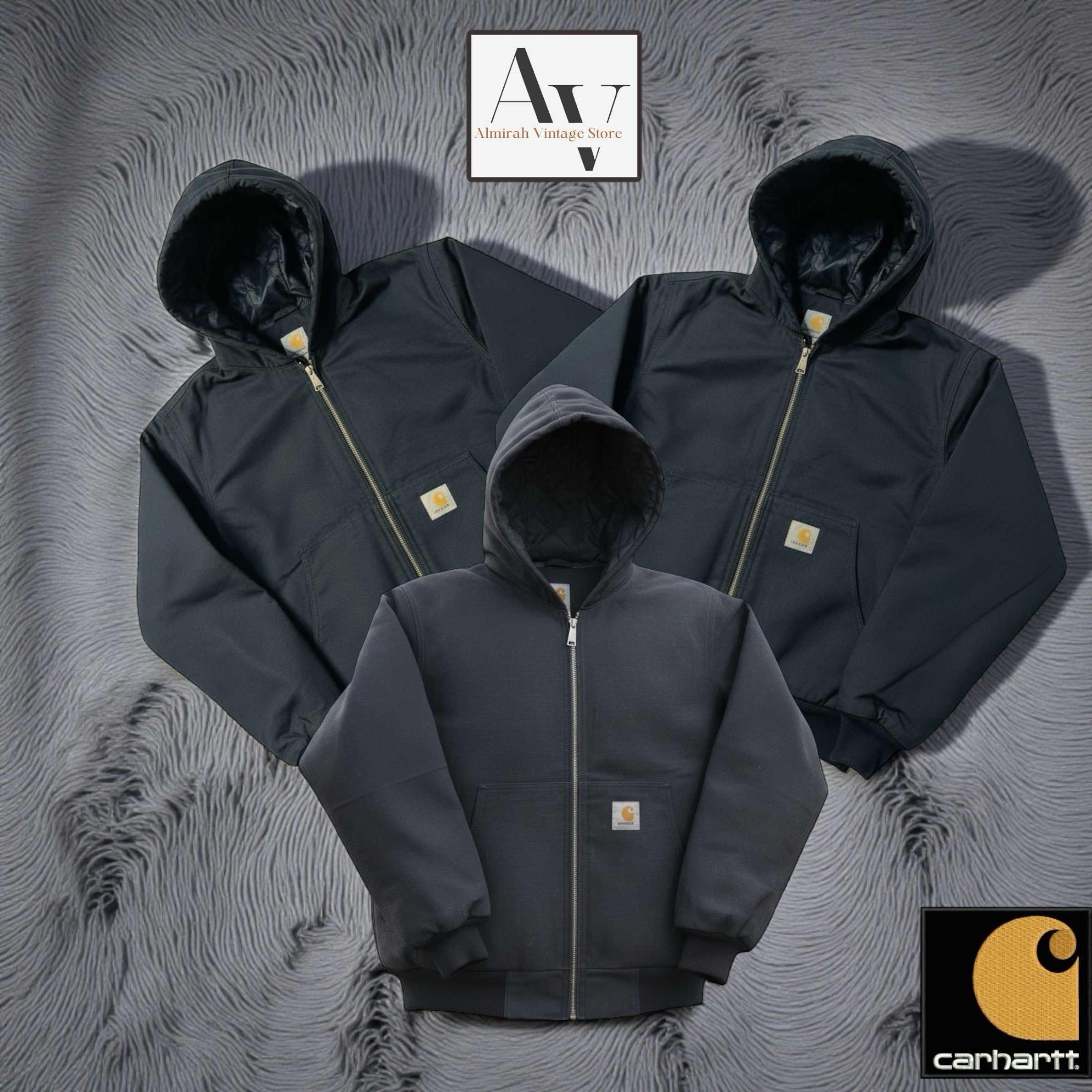 Carhartt rework style black hooded jacket