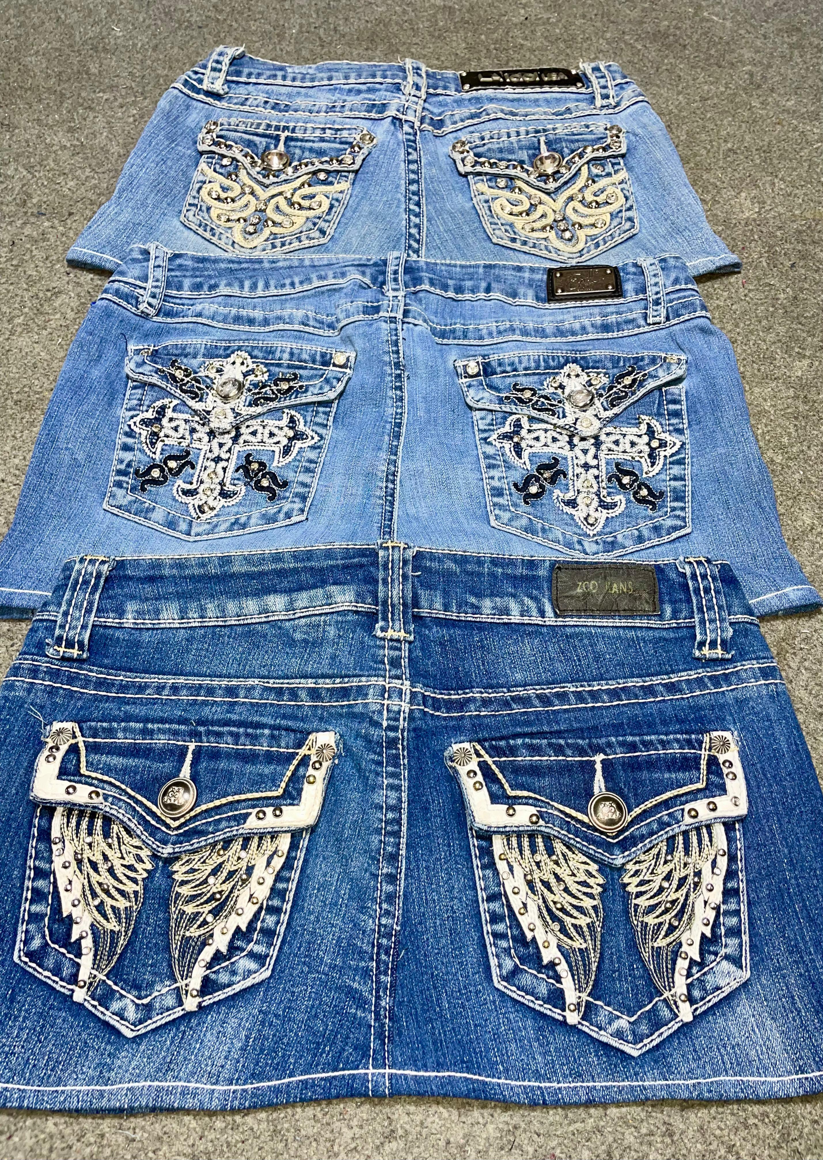 Y2K embroided/Rhinestone Denim mini skirt