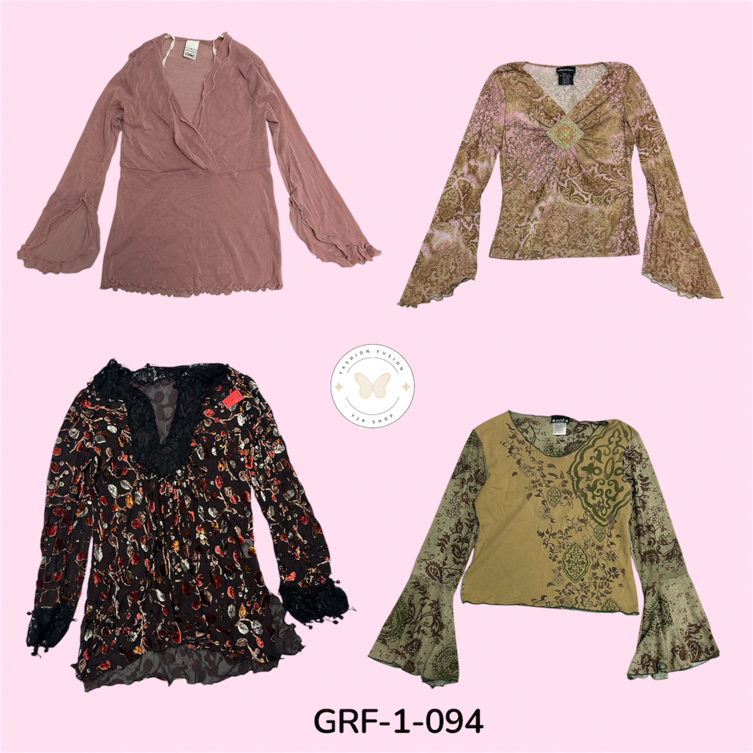 Y2Kヴィンテージロングスリーブトップ – 2000年代初頭のストリート＆クラブウェアの雰囲気 (GRF-1-094)