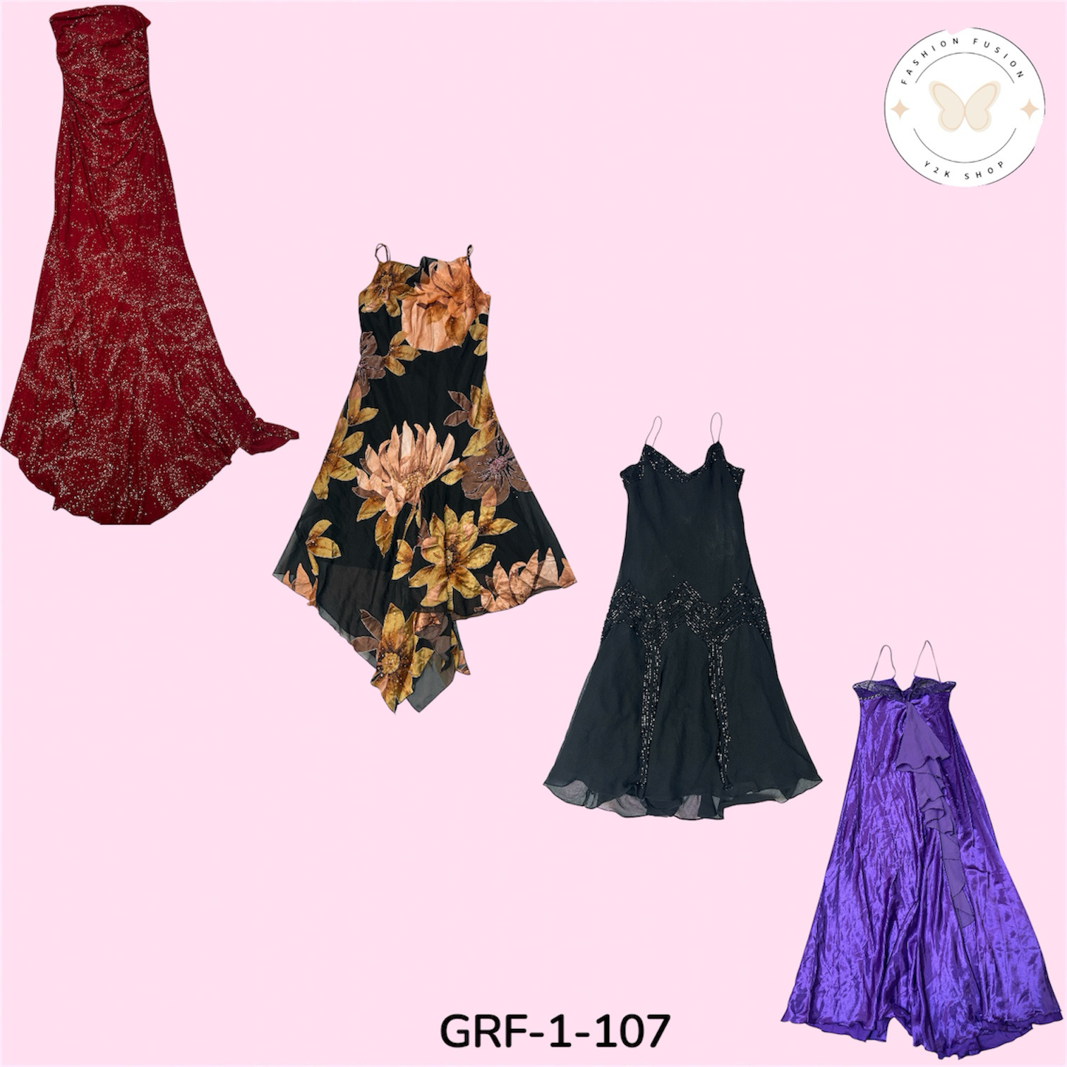 Y2K Poly Dress – Early 2000s Retro Street Style (GRF-1-107)