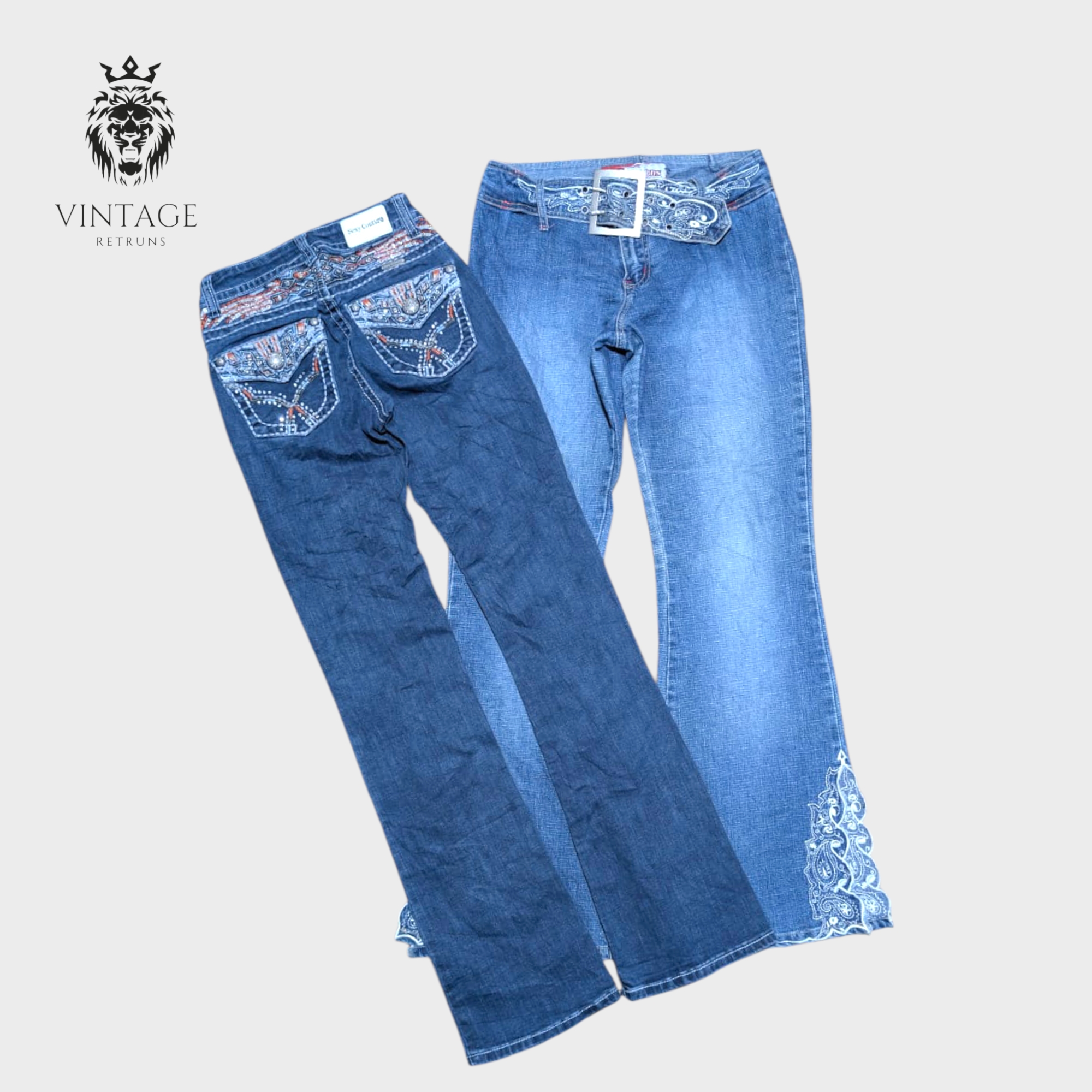 Y2K Embellished And Embroidered Flare Jeans
