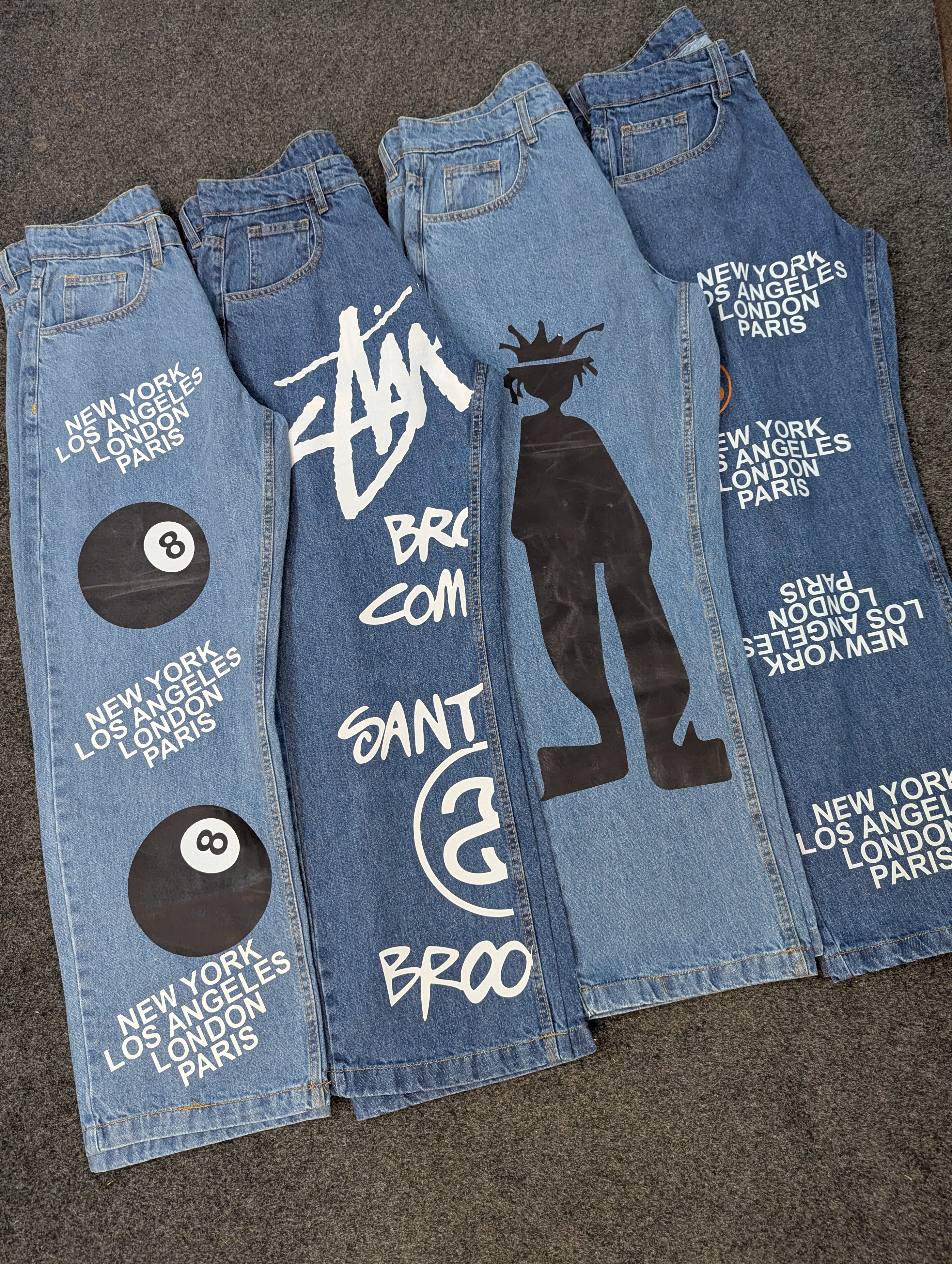 Jean imprimé bleu Stussy style retravaillé (SJ-002)