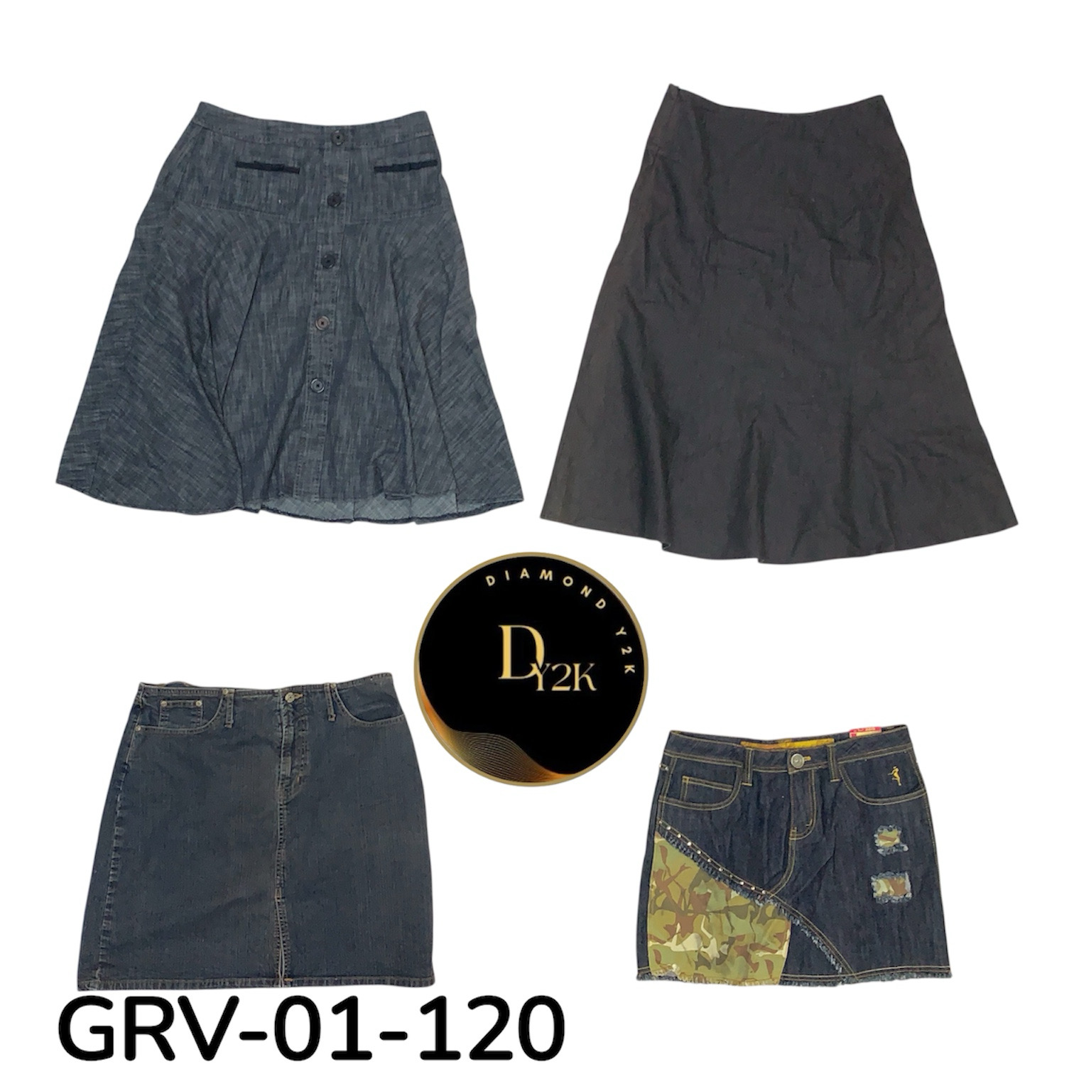 Jupe midi mini en denim taille haute Y2K – Moderne Rétro (GRV-01-120)