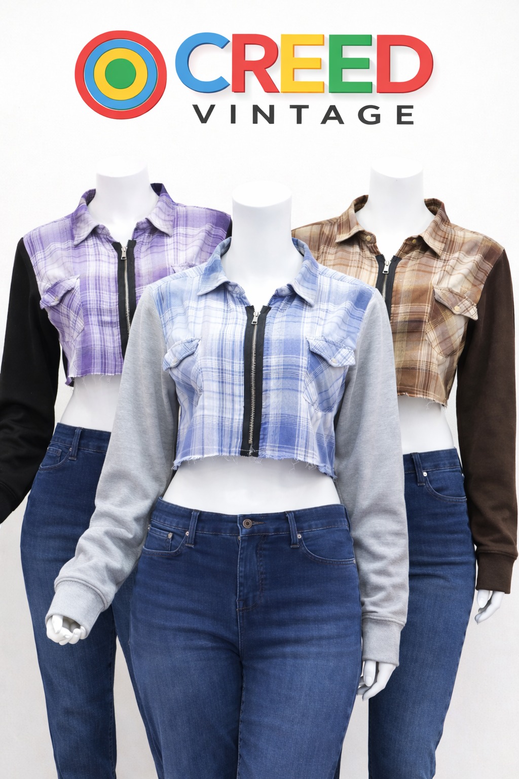 CR1121  Upcycled Zip-Front Crop Jacket