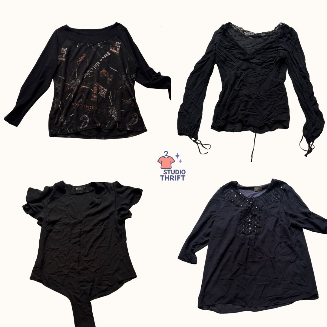 Abstract Print Black Mesh Top – Y2K(MT-011)