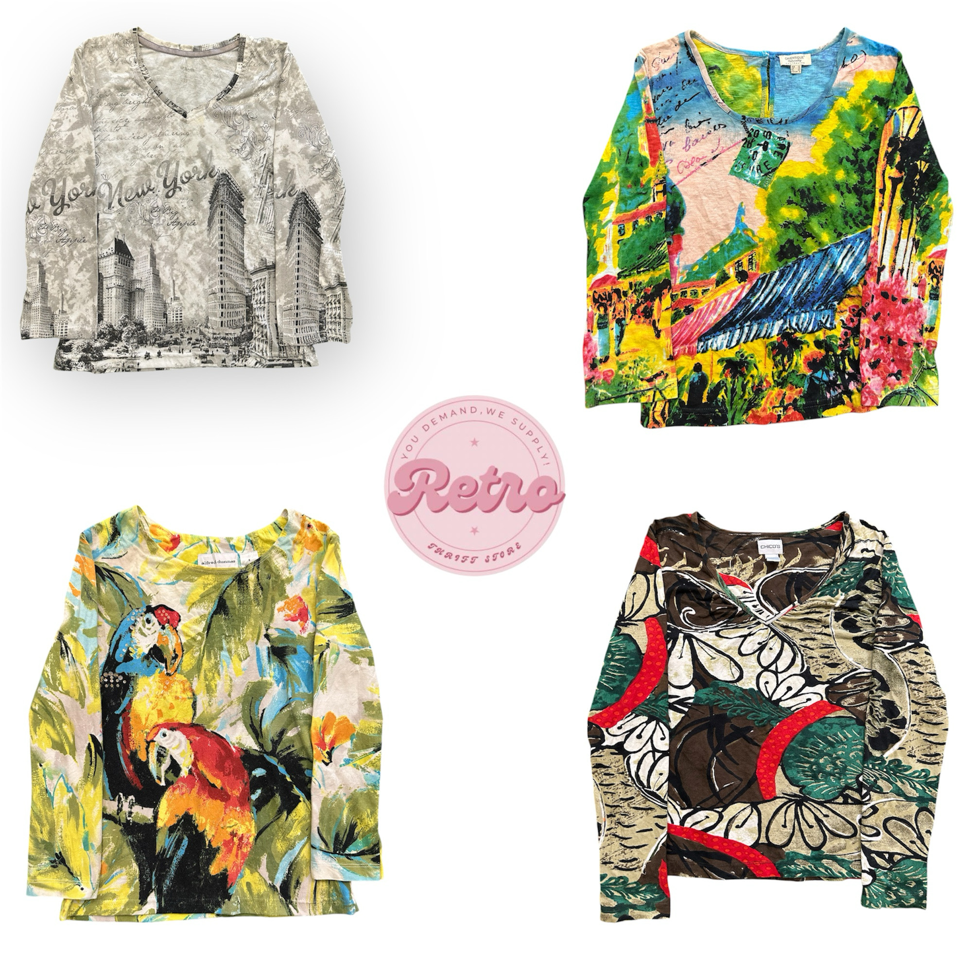 Multicolor Artistic Cityscape Abstract Print Stretchable Full Sleeve Fashion Top (E)