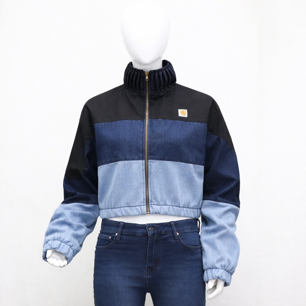 CR1127 Upcycled Denim Panel Crop Jacket